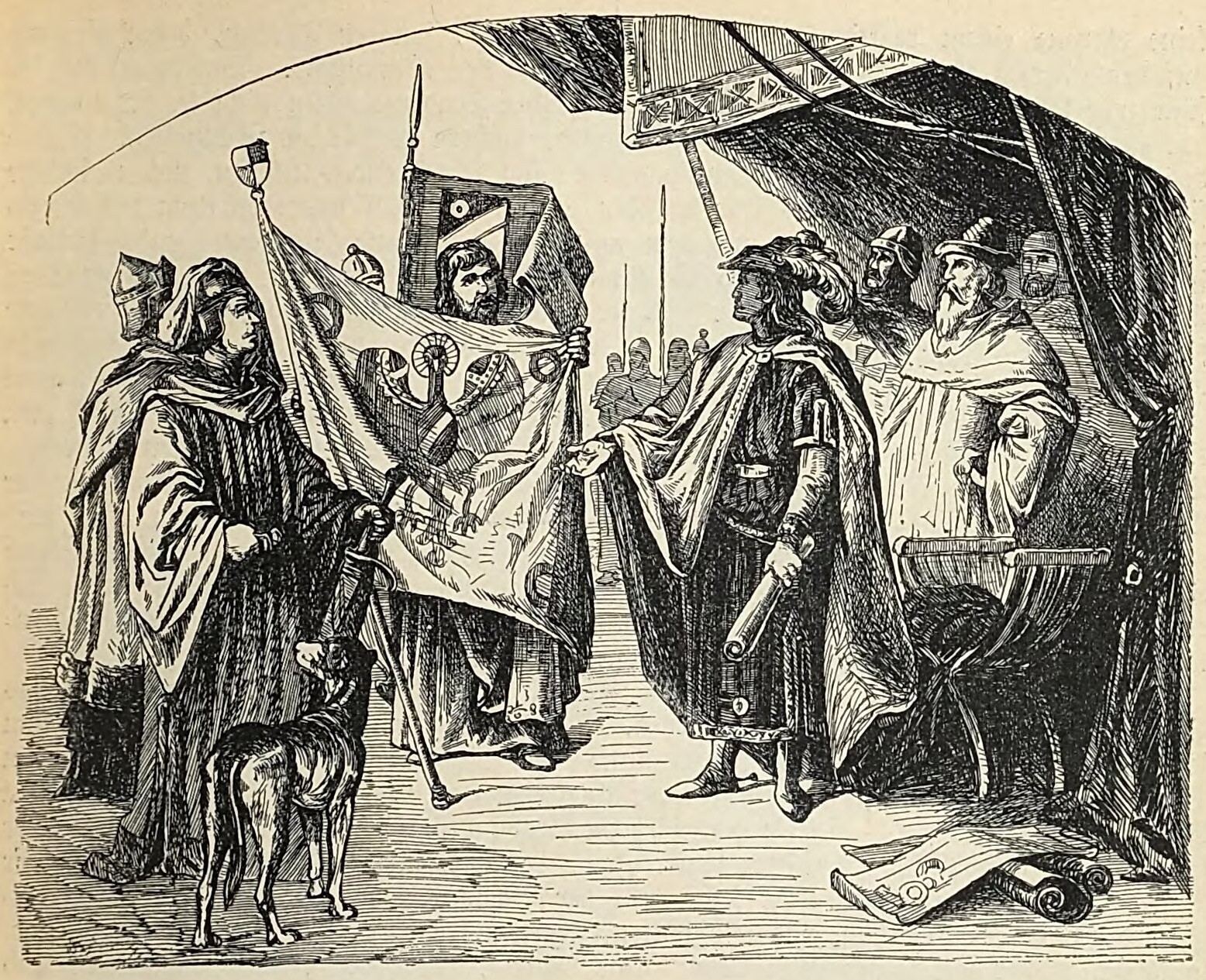 Frederick II receives the captured imperial eagle banner from King Philip