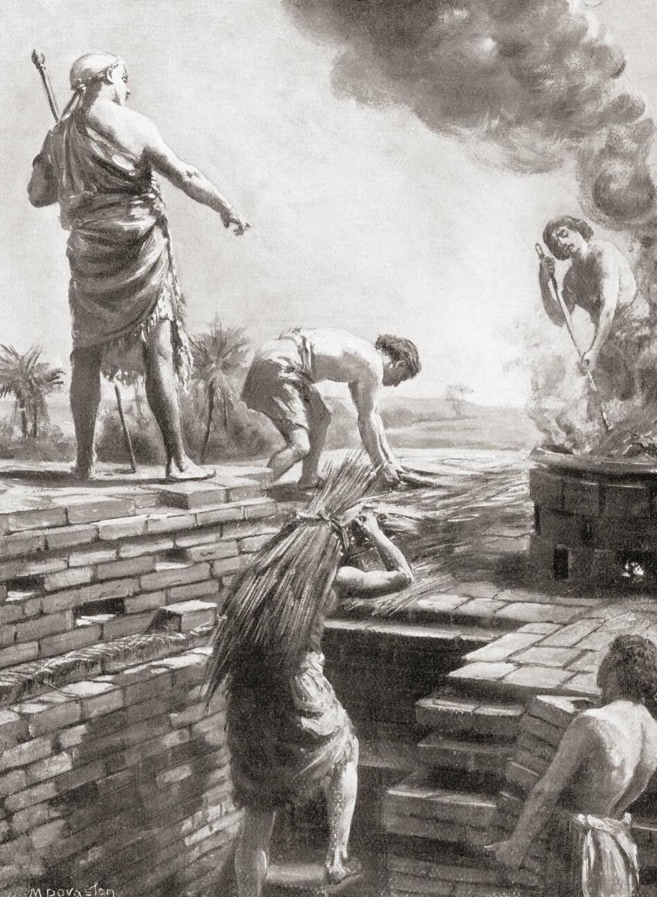 Building a Ziggurat, the huge pyramidal temple towers which were first built in Sumerian City-States