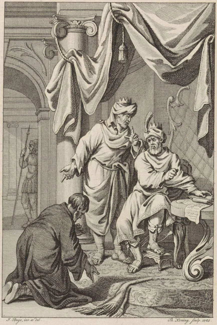 Reconciliation between Herod and Pheroras, Theodoor Koning, after Jacobus Buys