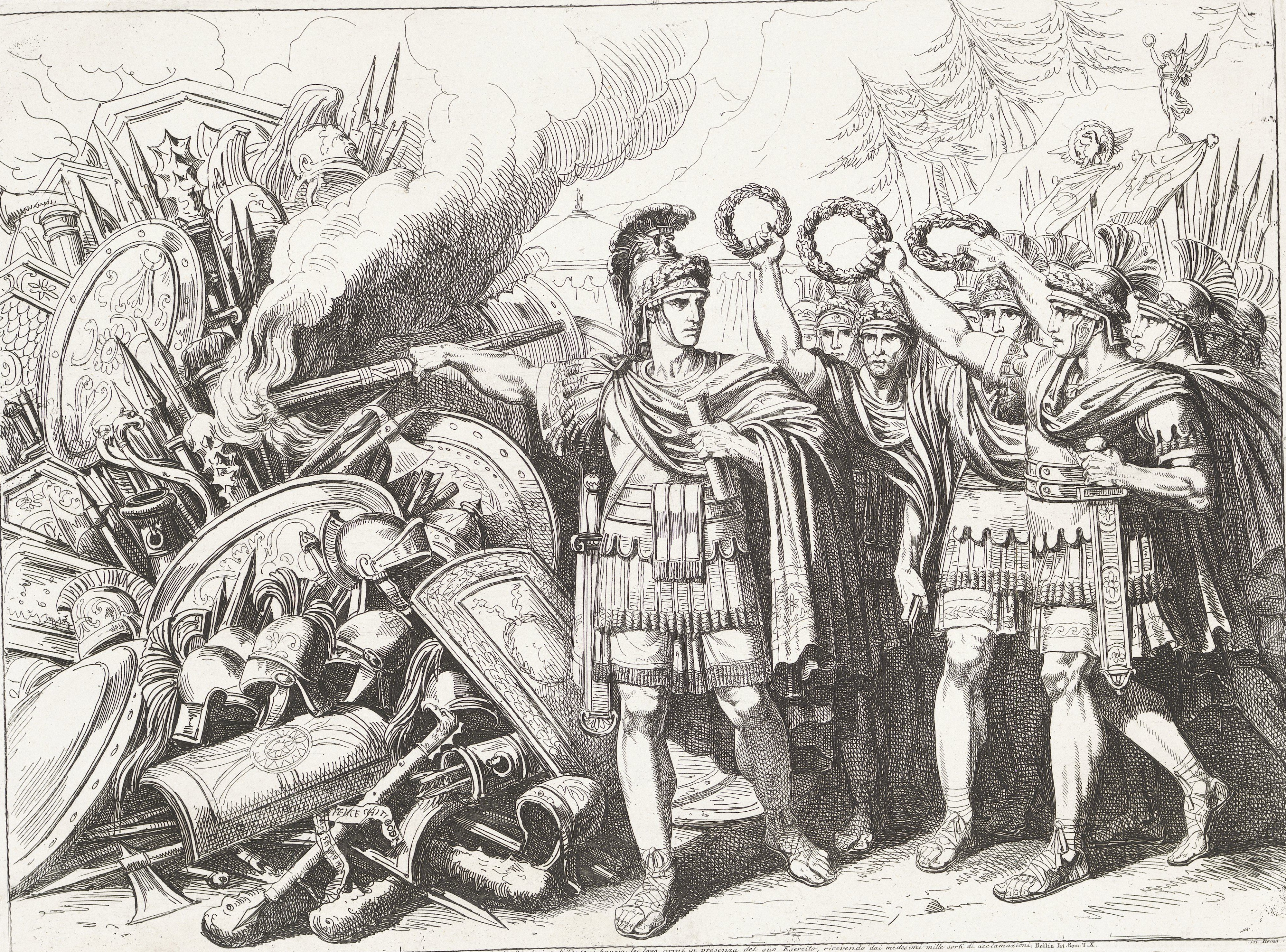 Gaius Marius sets captured weapons on fire