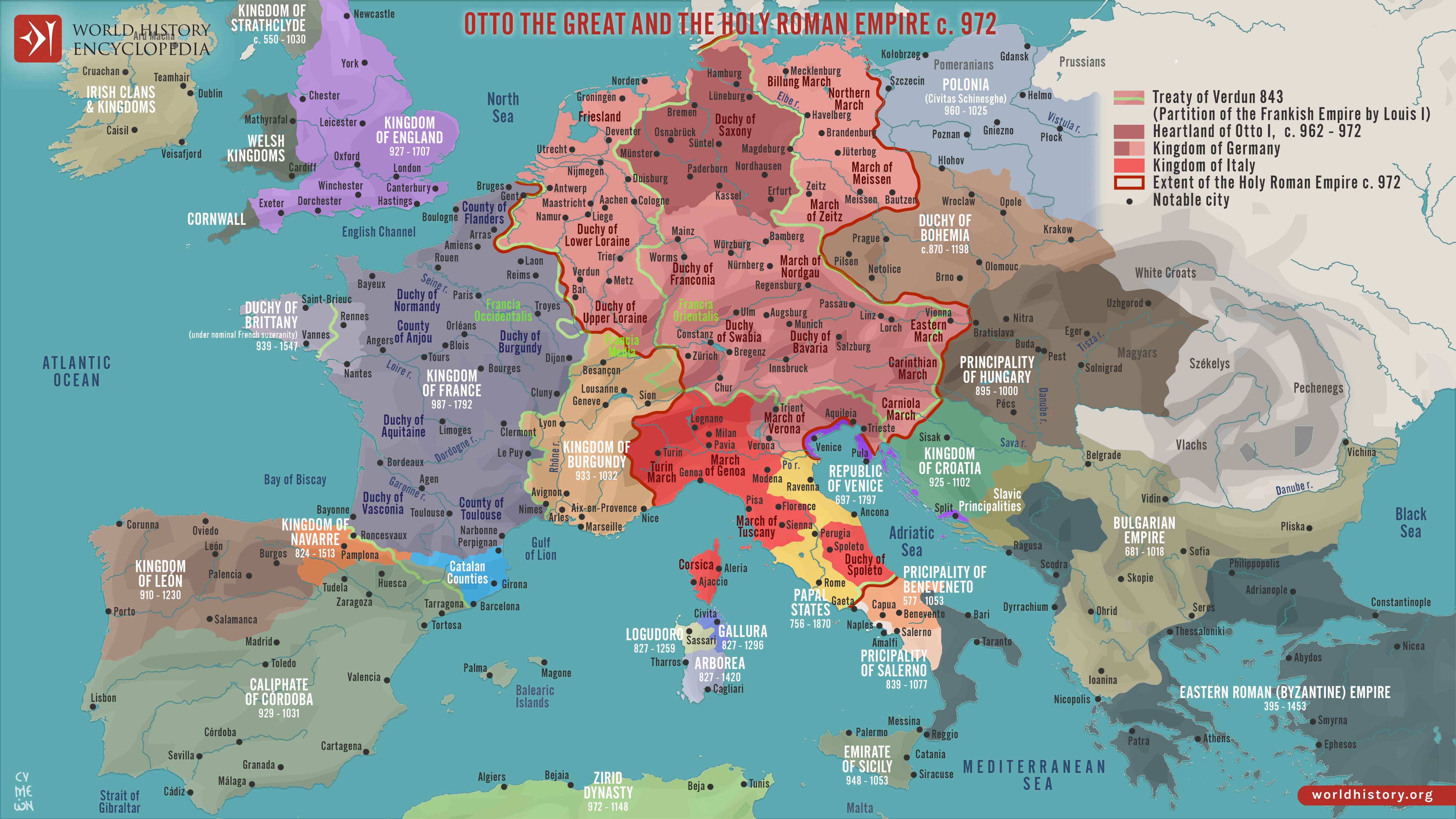 Map of the Holy Roman Empire under Otto the Great