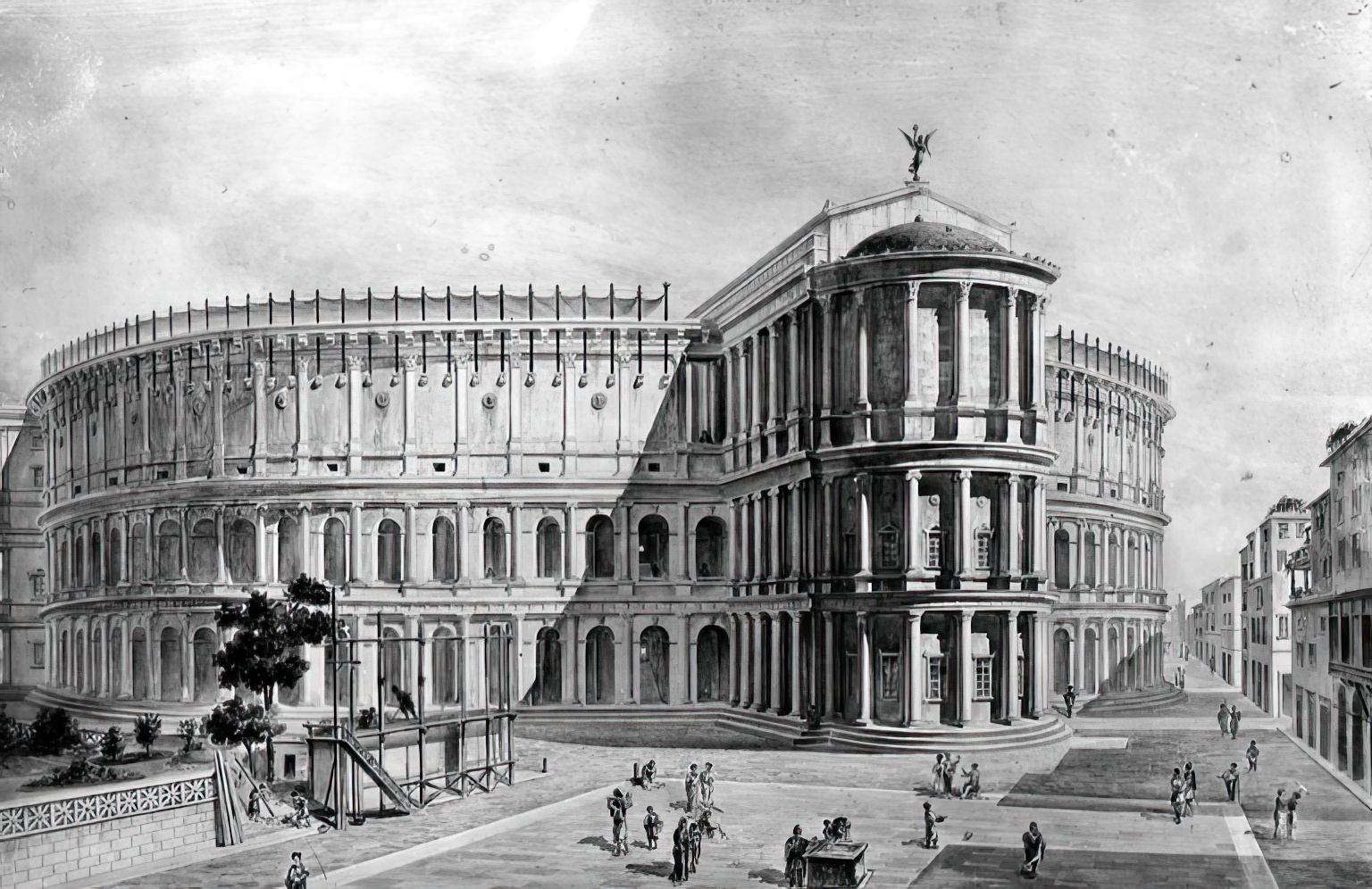 Theater of Pompeius originally constructed on the Campus Martius