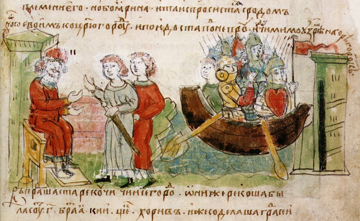 Askold and Dir, asking Rurik in Novgorod for permission for a campaign to Tsargrad