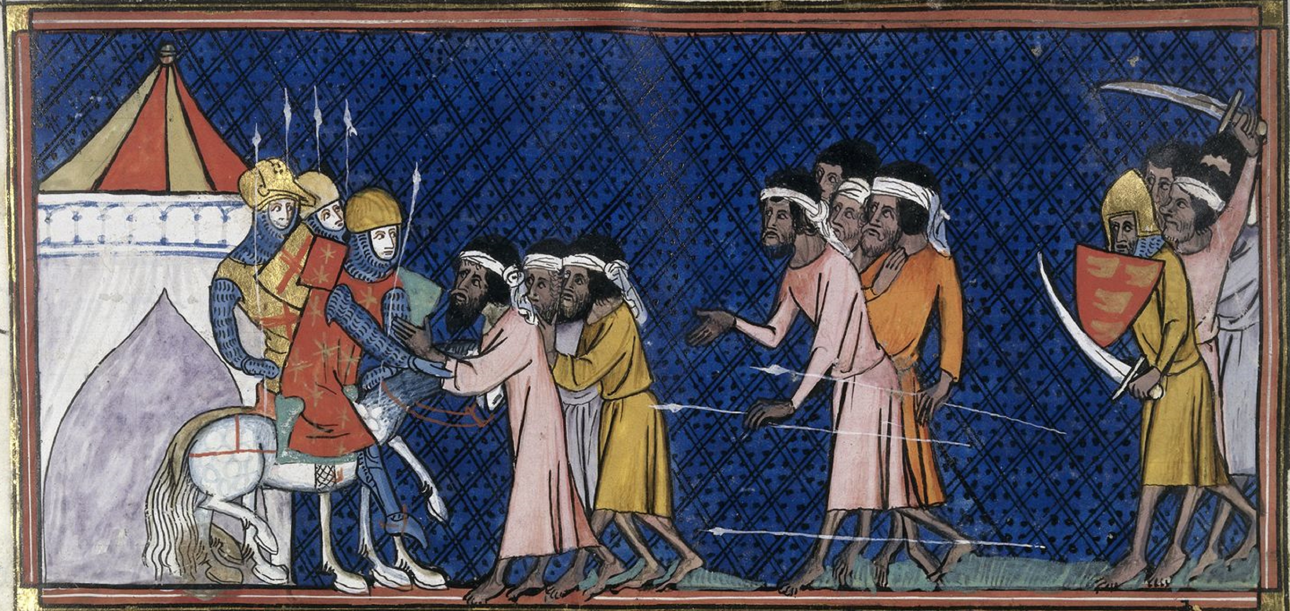 Treacherous attack by Saracens, Chroniques de France ou de Saint Denis