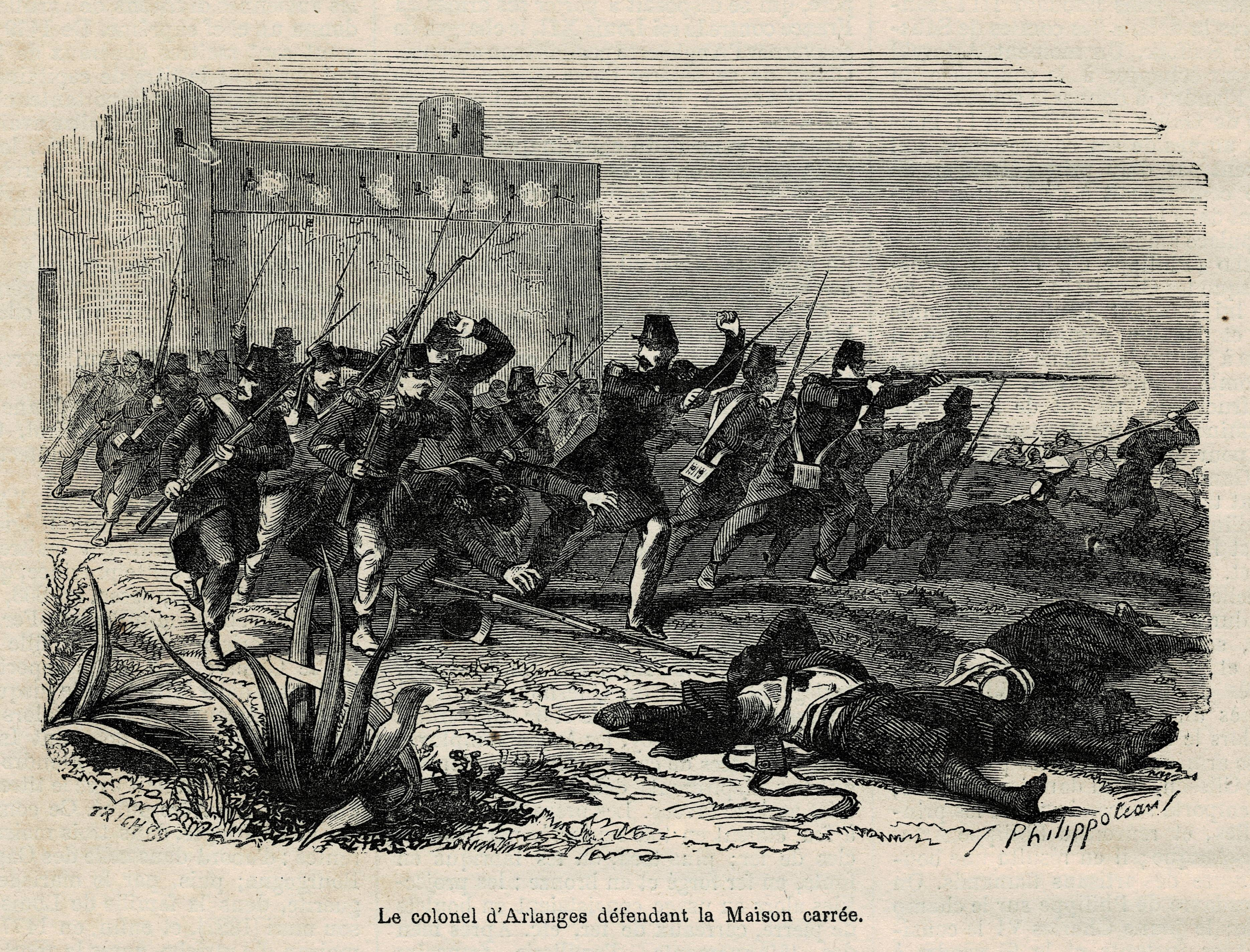 Colonel d'Arlanges (Joseph-Marie-Gaston d'Arlanges) defending the Maison Carrée.