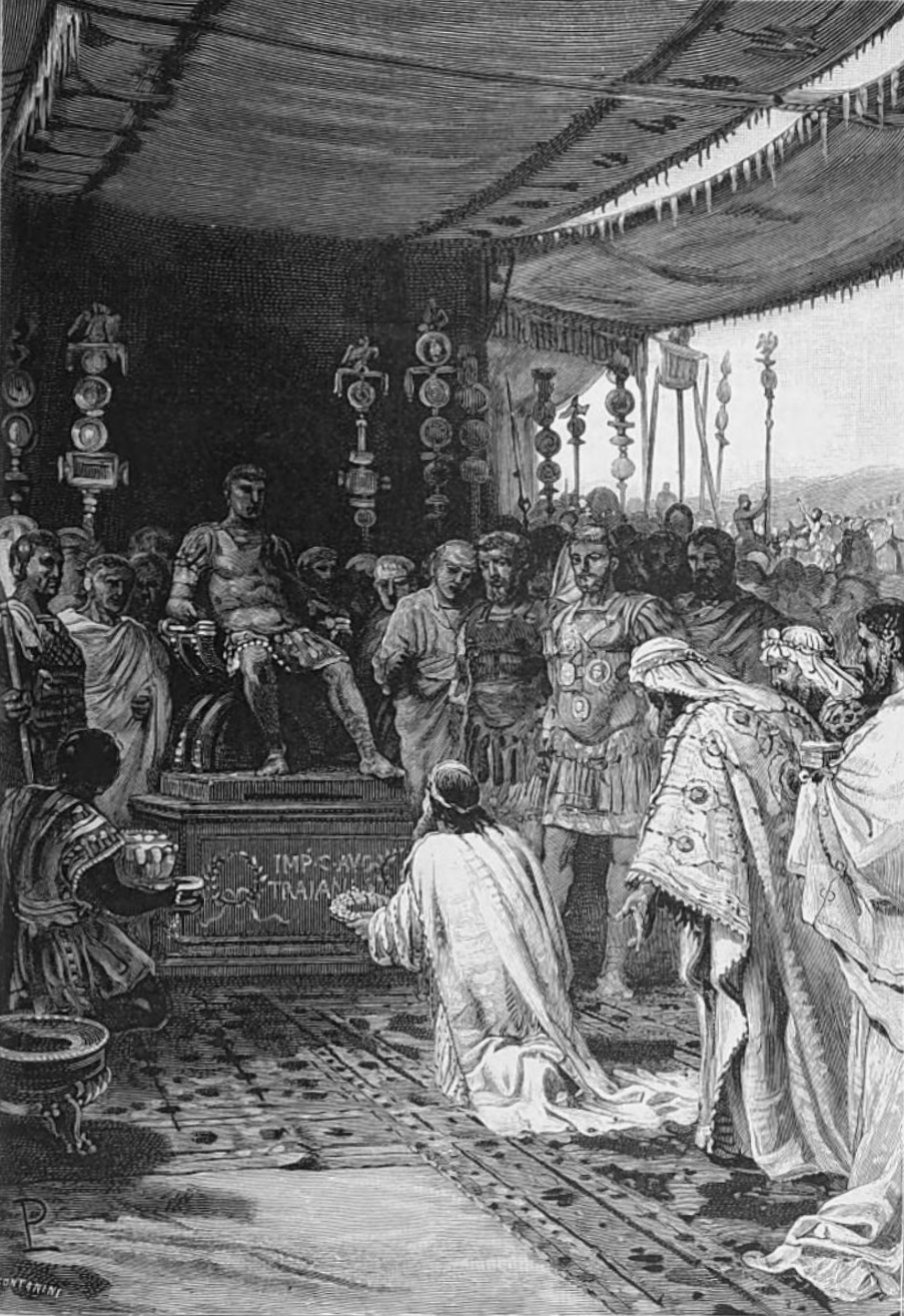 Parthamasiris lays the crown before Trajan