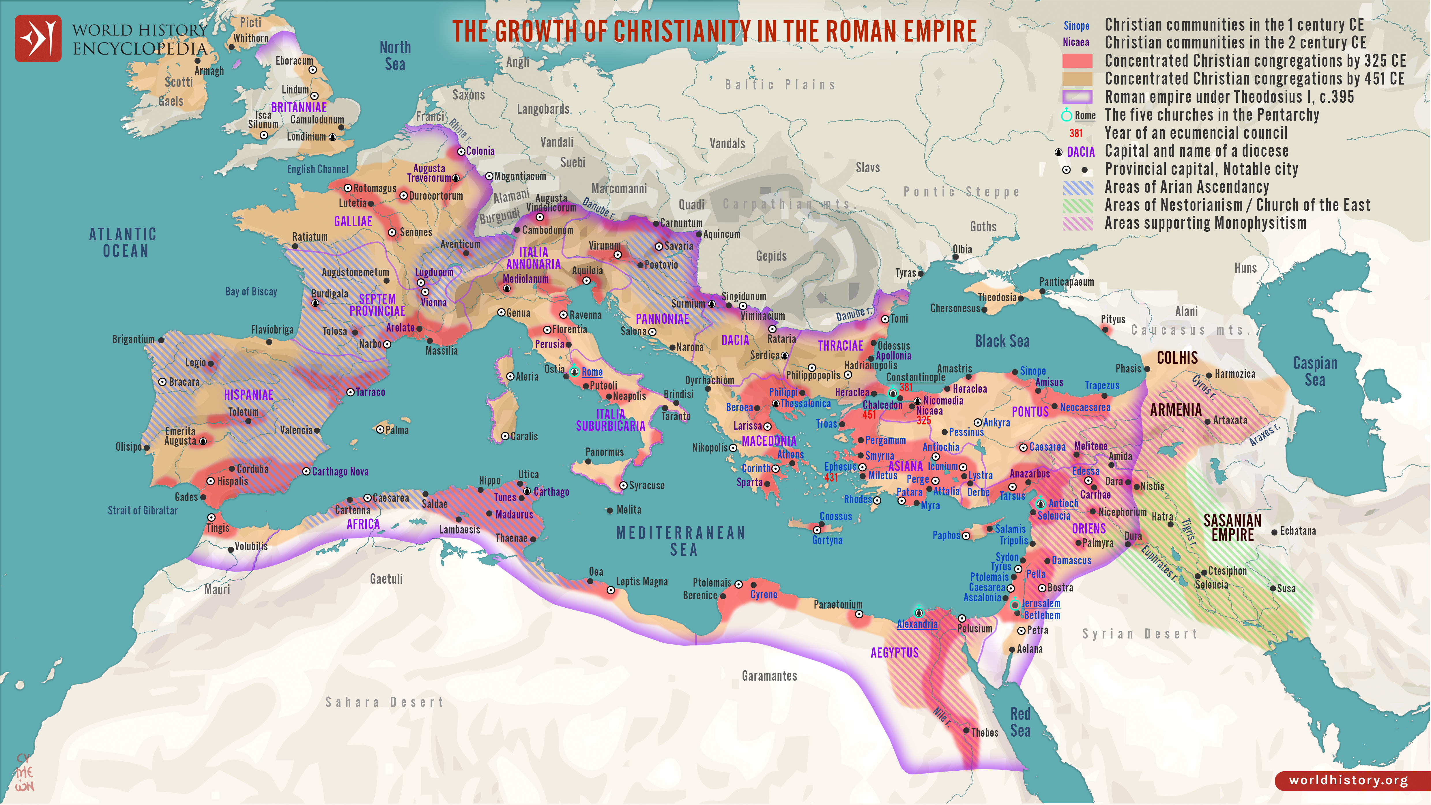 Map of Growth of Christianity In The Roman Empire