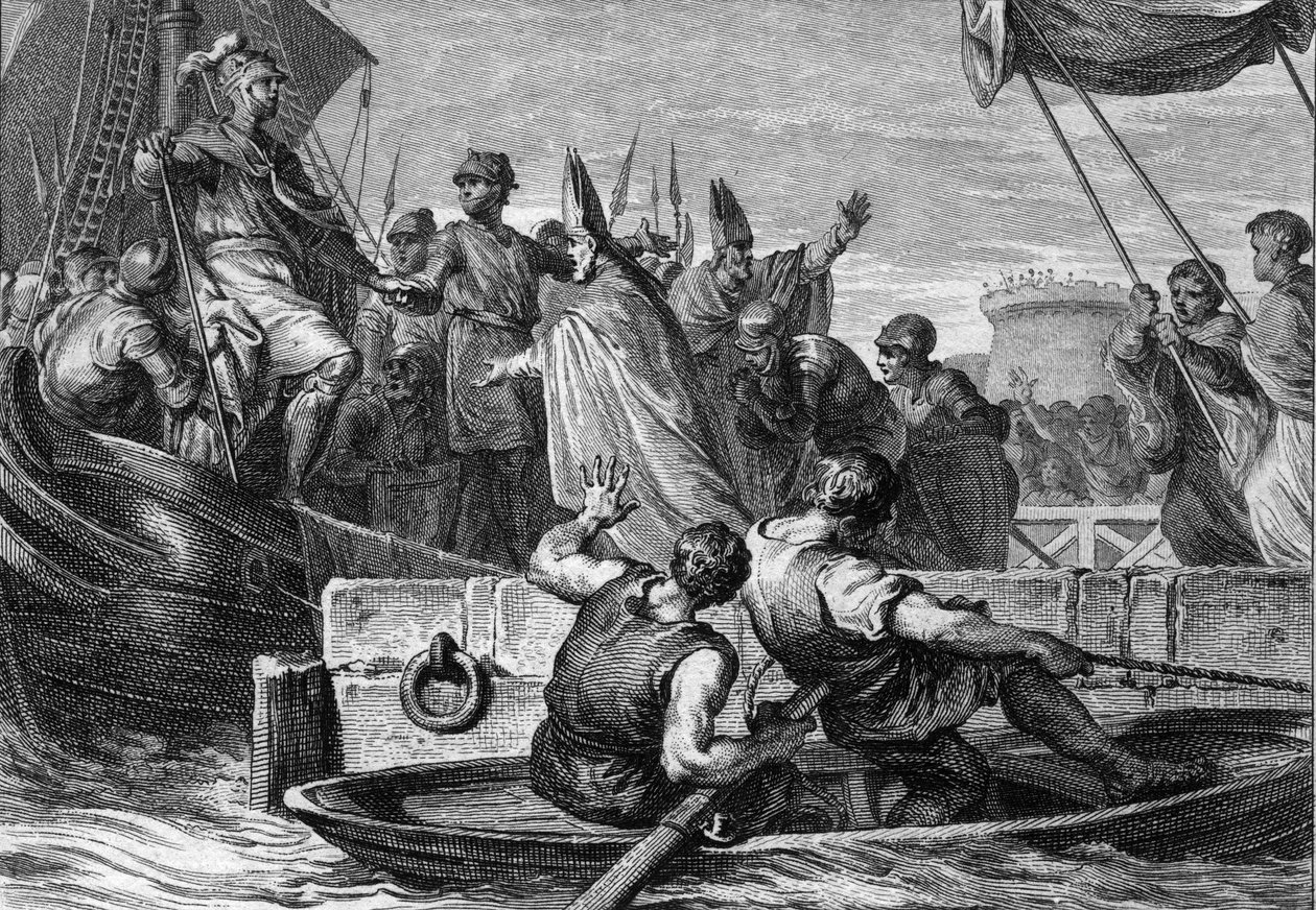 Louis IV return to France at the port of Boulogne welcomed by Arthaud of Rheims