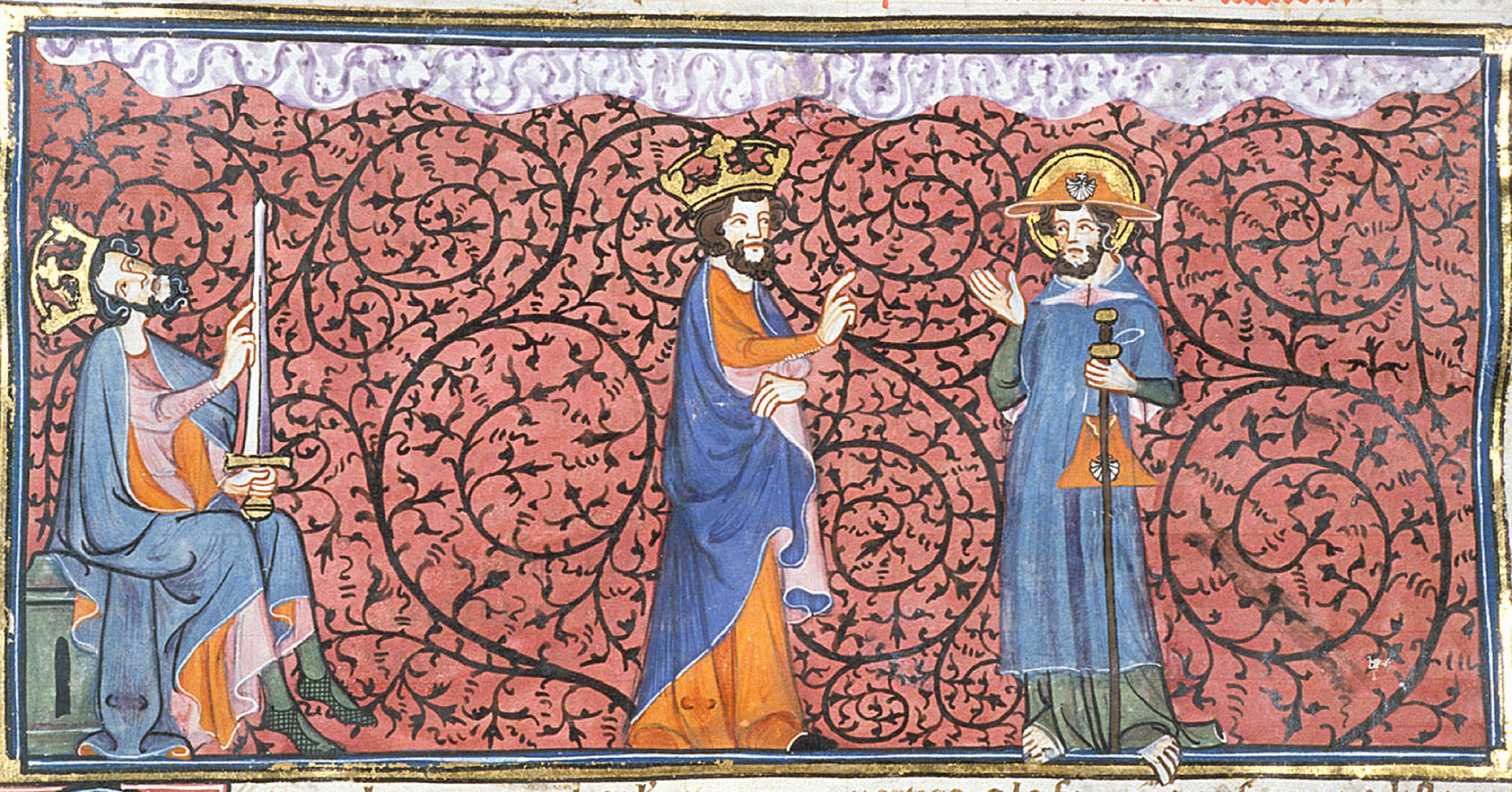 Charlemagne's visions of Milky Way and James, from Chroniques de France ou de St Denis, 14th century