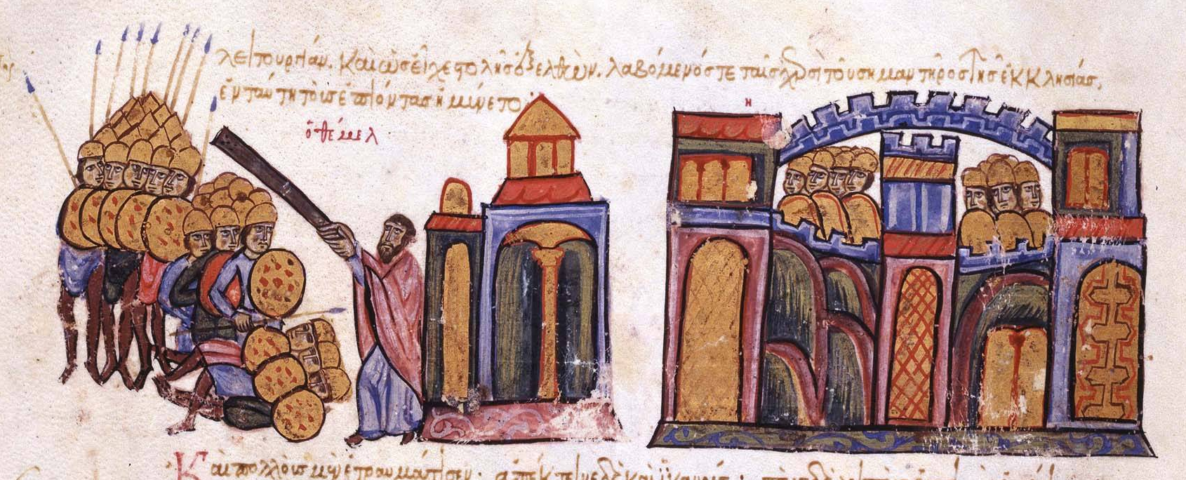 The priest Themel puts the Arabs of Tarsus to flight using his semantron