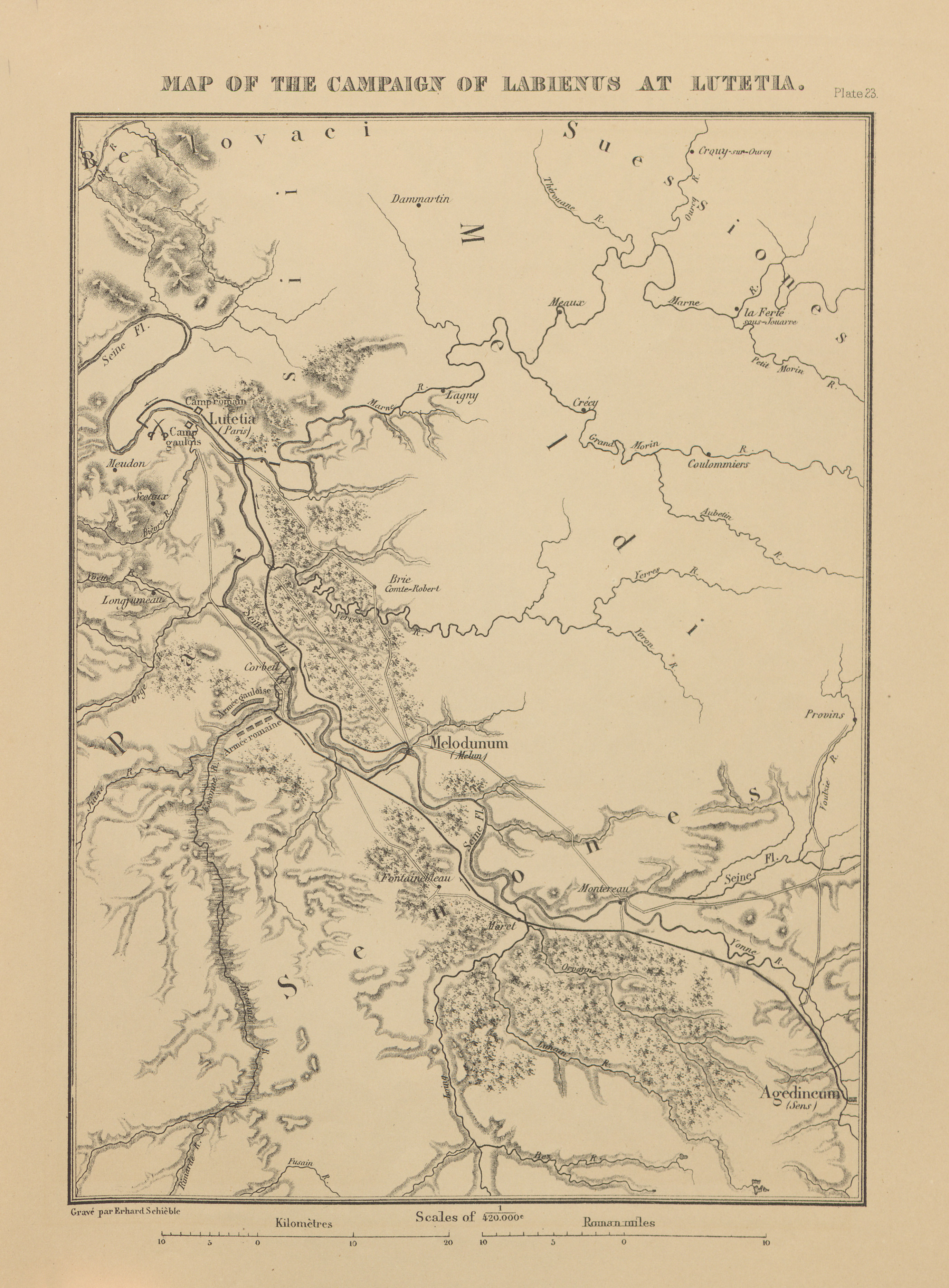 Map of Labienus' journey to Lutetia
