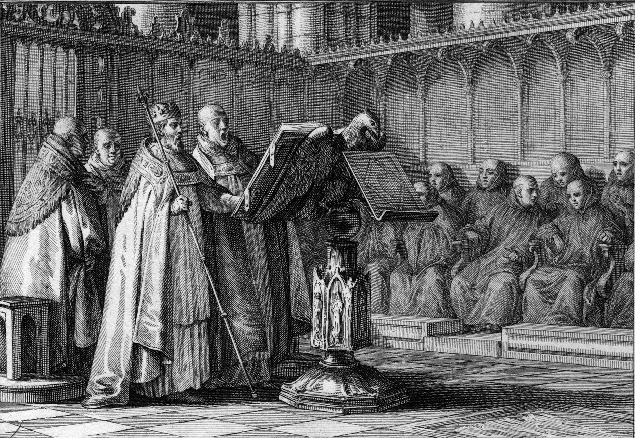Robert II the Pious (970-1031) King of the Franks singing at a religious service