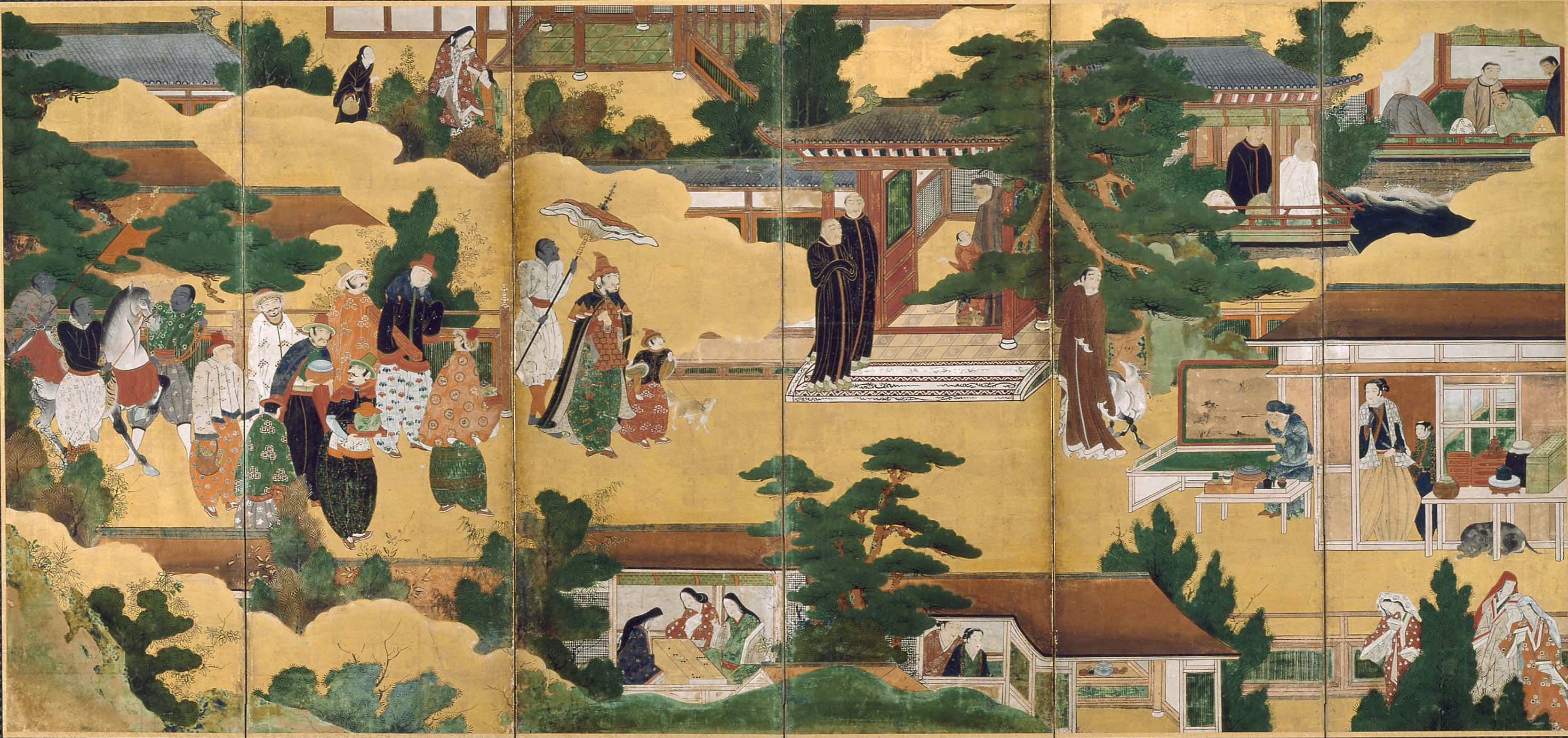 Arrival of a Portuguese ship, one of a pair (Nanban screens)