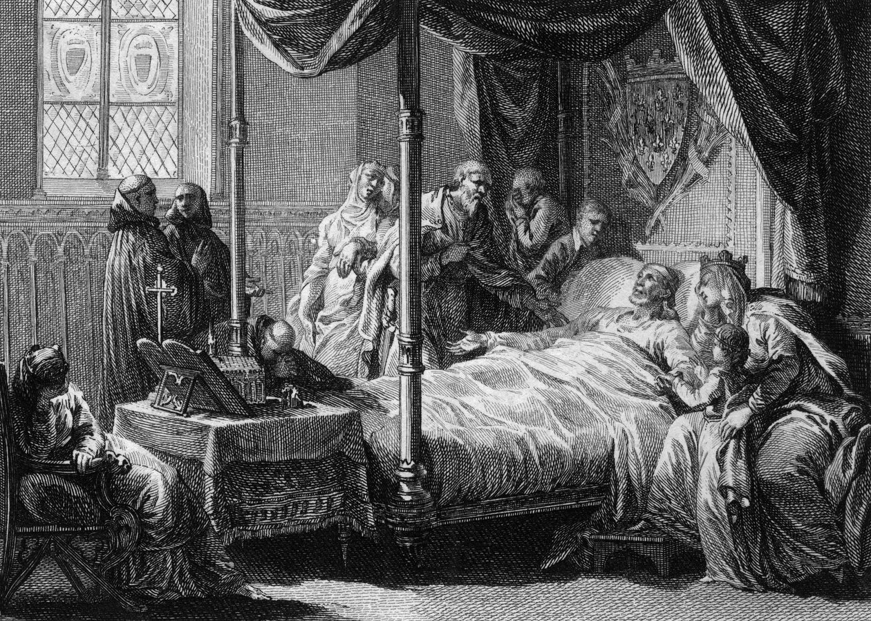 Death of Dagobert I in the presence of his wife, Queen Nantilde, and his son, the future Clovis II
