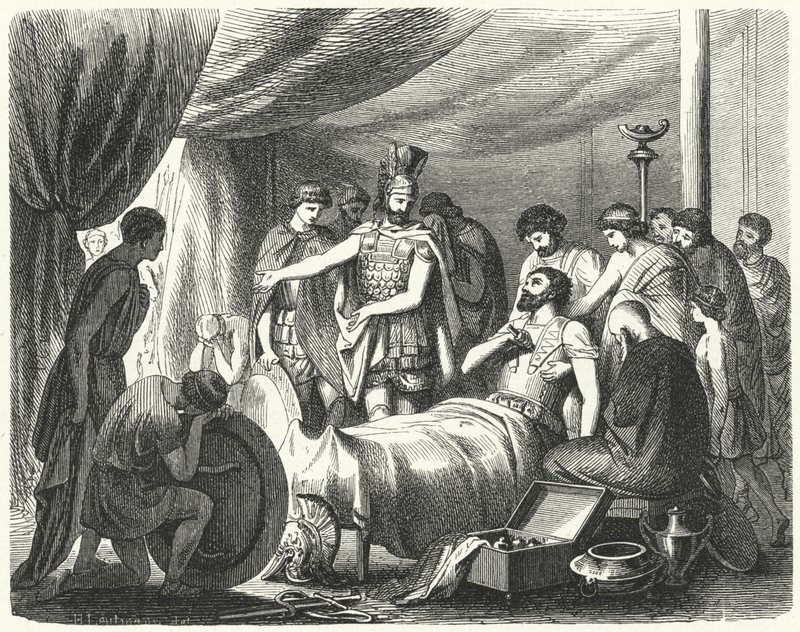 The death of Epaminondas, Heinrich Leutemann