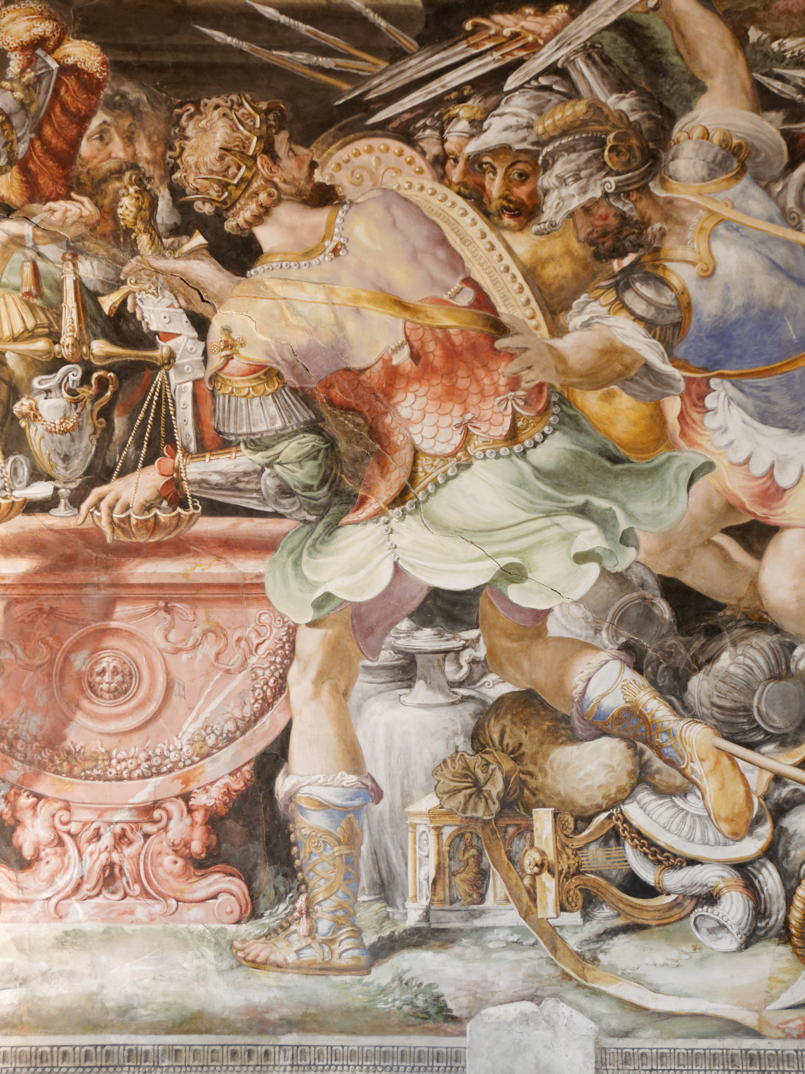 Brennus, king of Gauls, interrupted by Camillus as he weighs gold stolen from the Romans