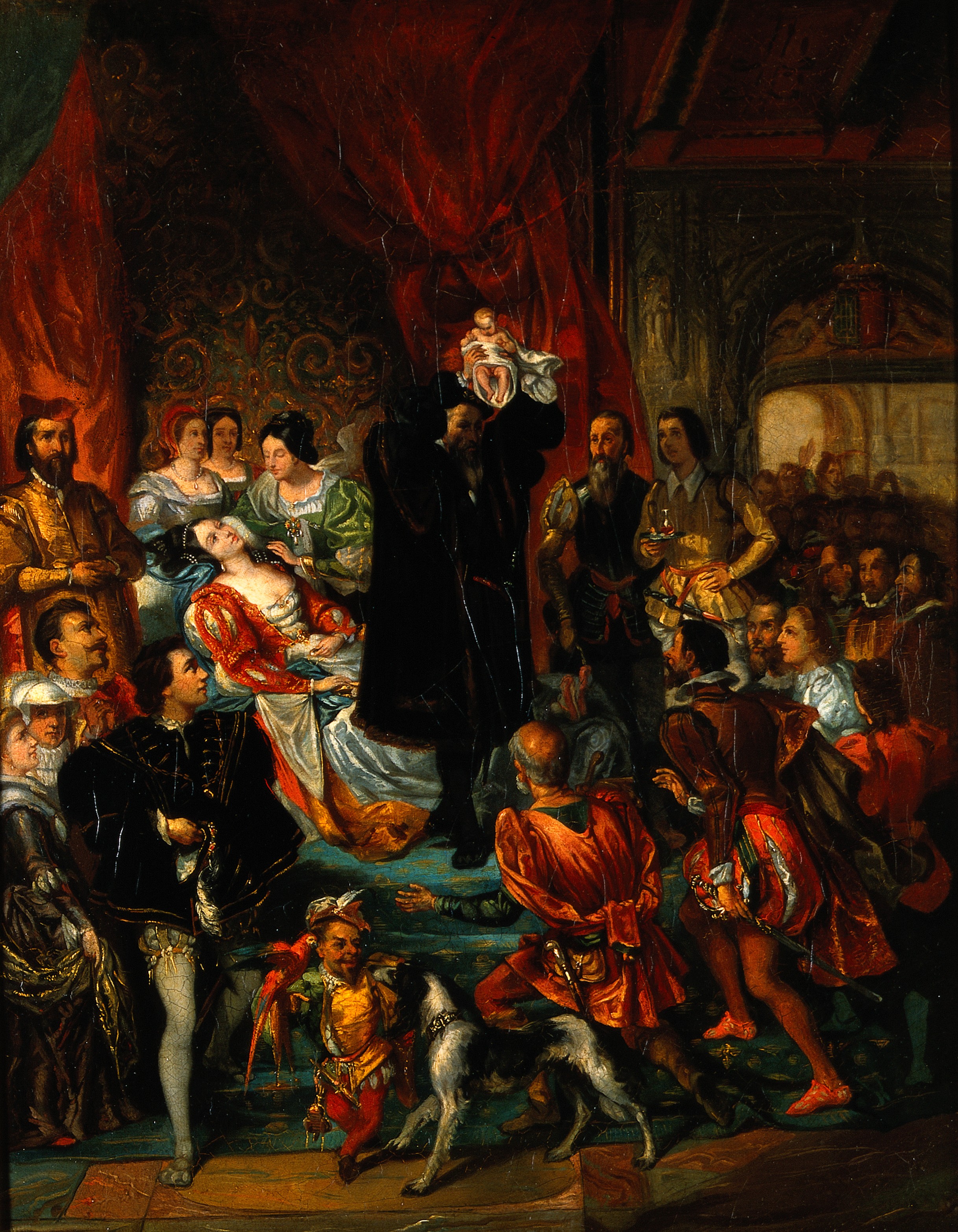The birth of Henri IV at the castle of Pau Oil painting after Eugène-François-Marie-Joseph Devéria