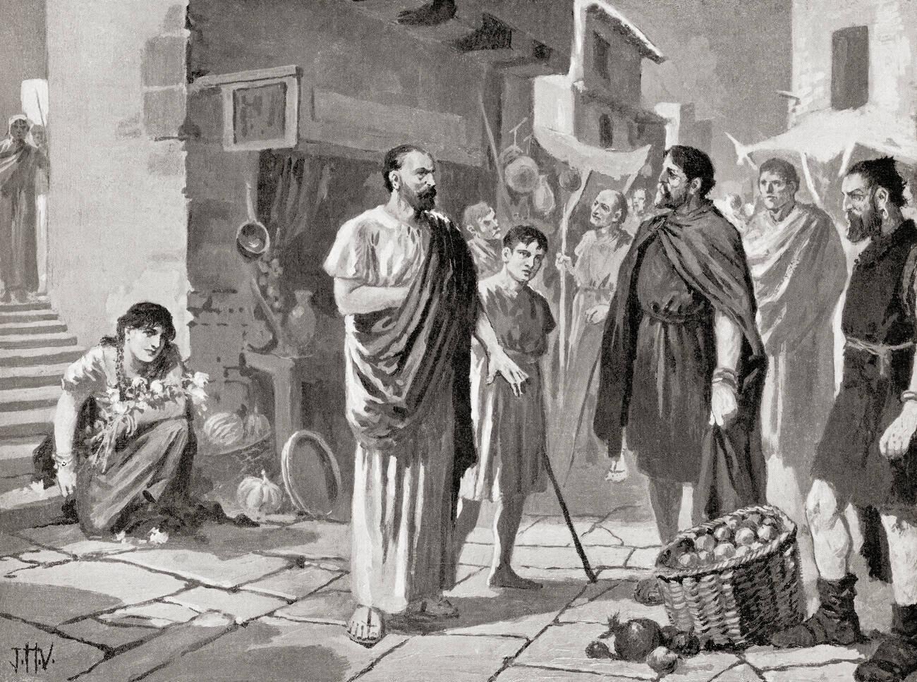 Roman colonizers trading with the native Dacians