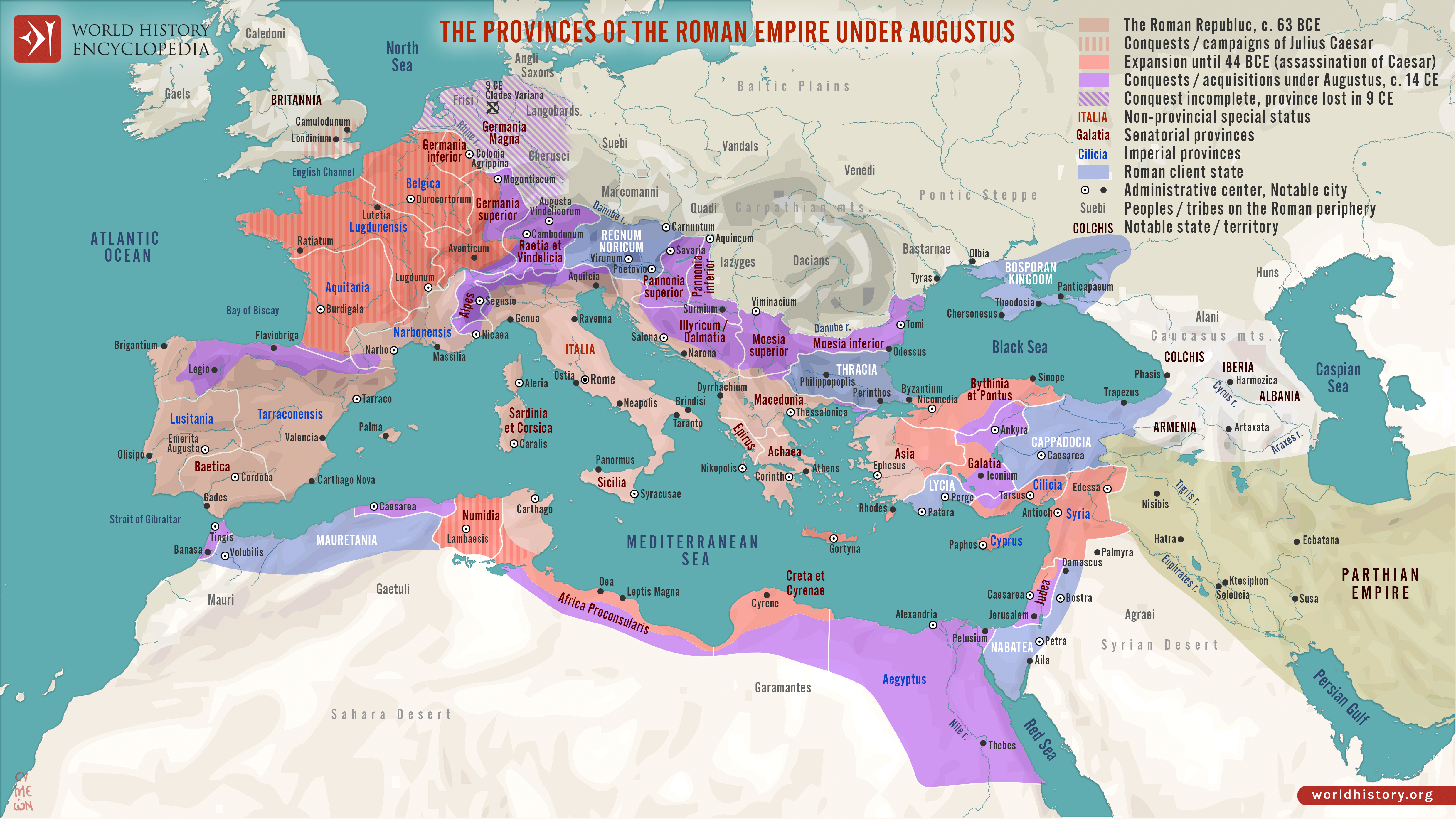 Map of the Provinces of the Roman Empire under Augustus
