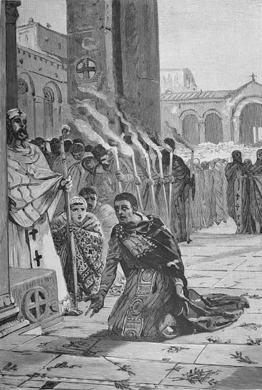 Theodosius' public repentance before Archbishop Ambrose of Milan
