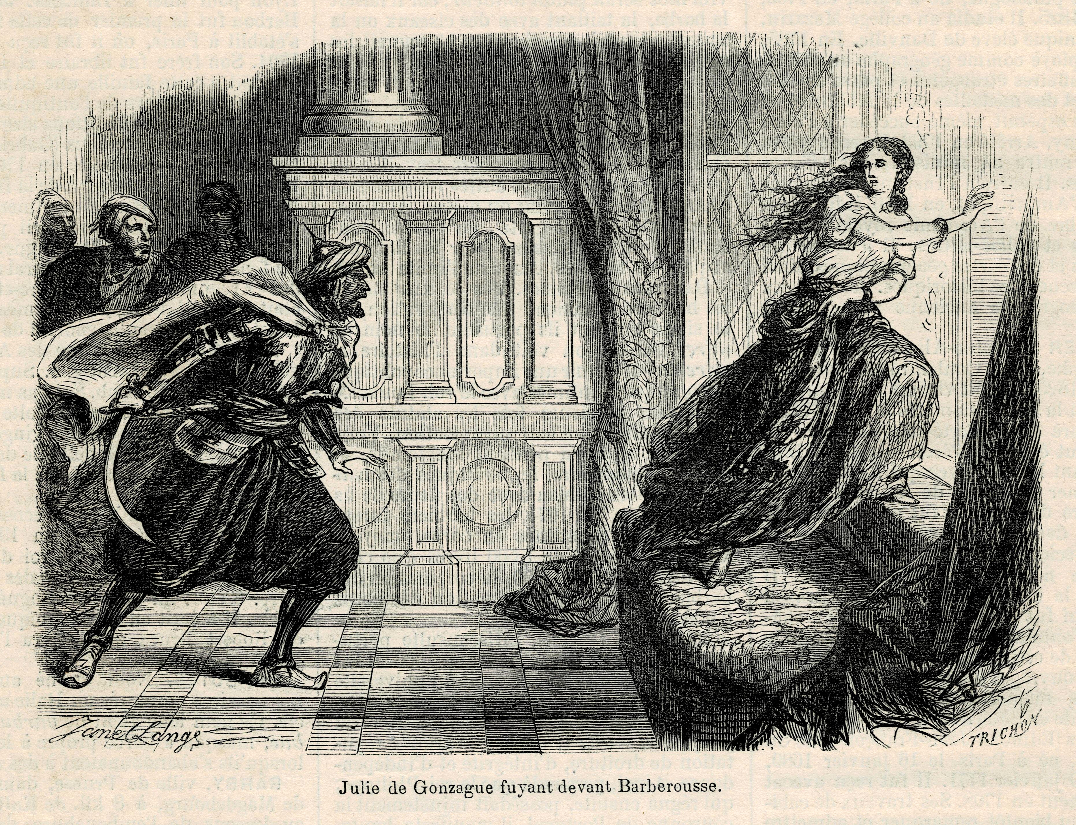 Julie de Gonzague fleeing before Barbarossa