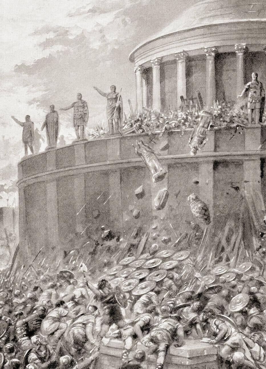 The First Siege of Rome during the Gothic War, , Belisarius using statues from Hadrian's Tomb as Missiles against Ostrogoths