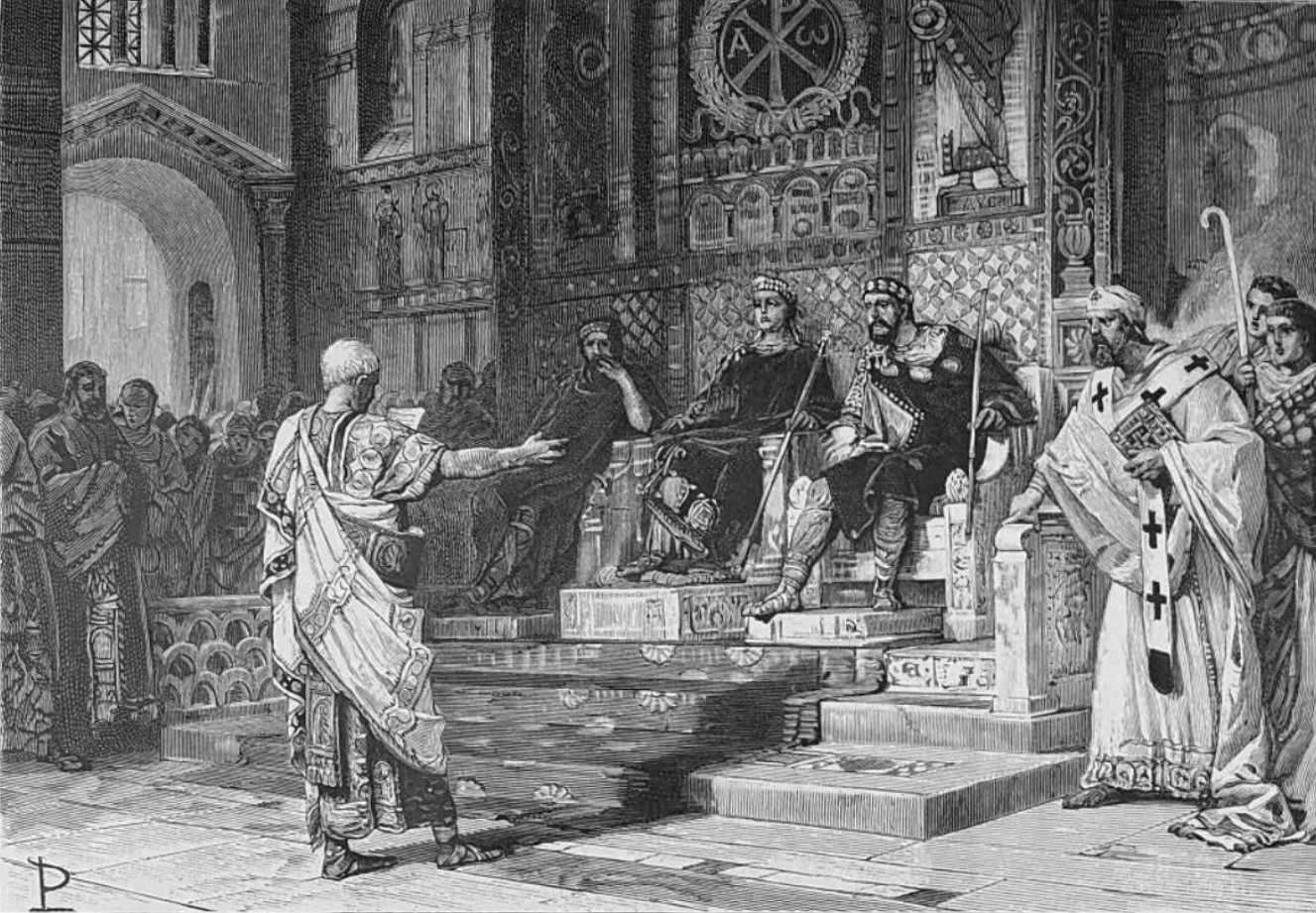 Symmachus reads the apologia of paganism in presence of St Ambrosius