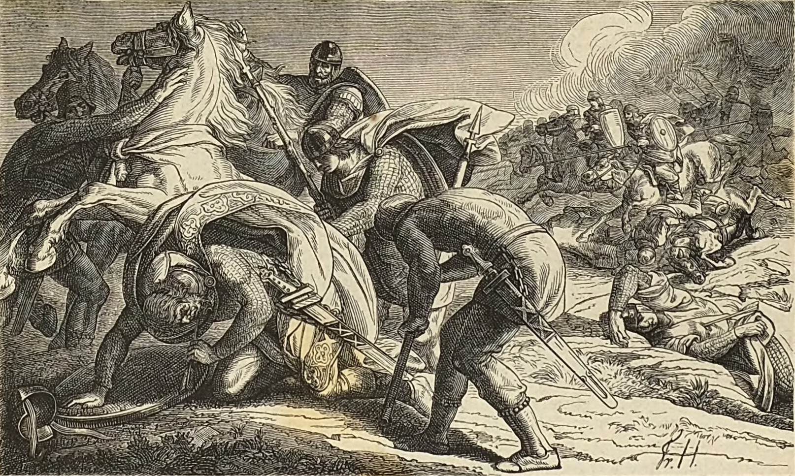 Conrad the Red struck by an arrow, battle of Lechfeld