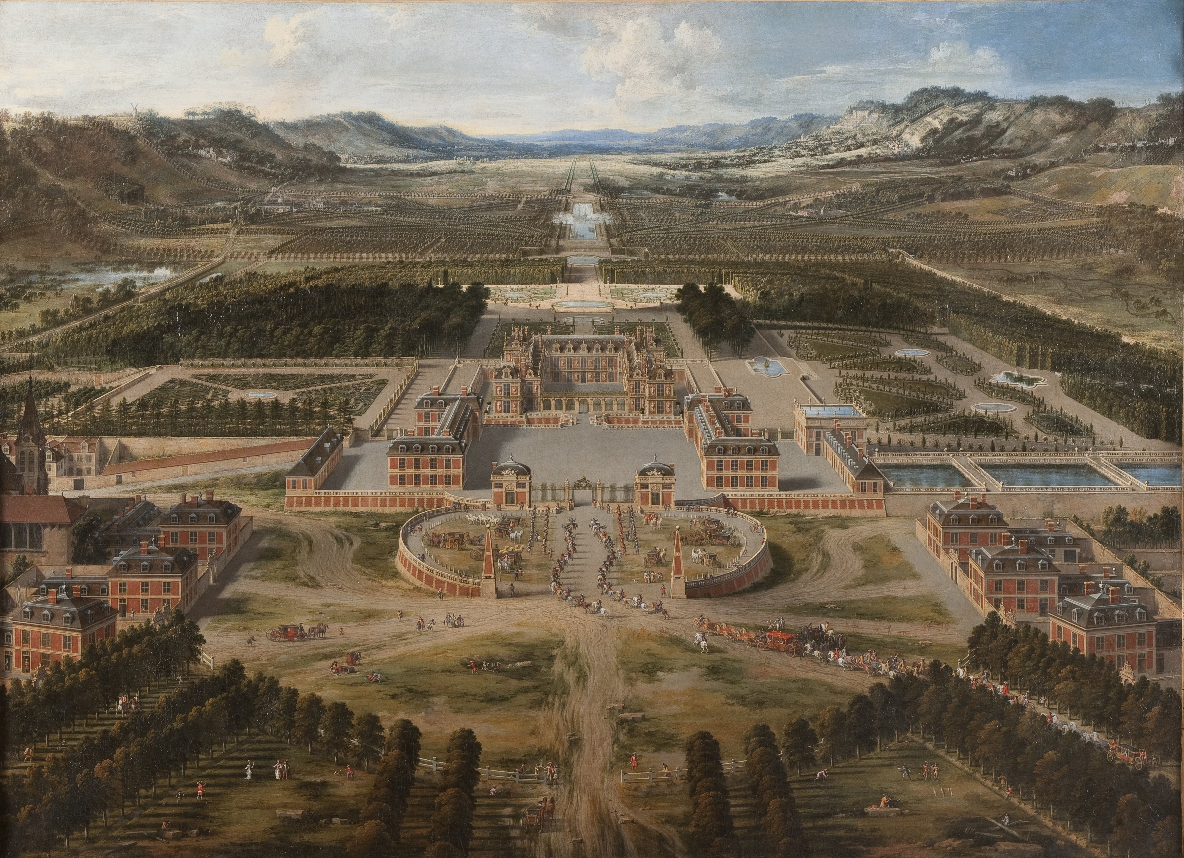 View of the palace and gardens of Versailles, seen from the avenue de Paris