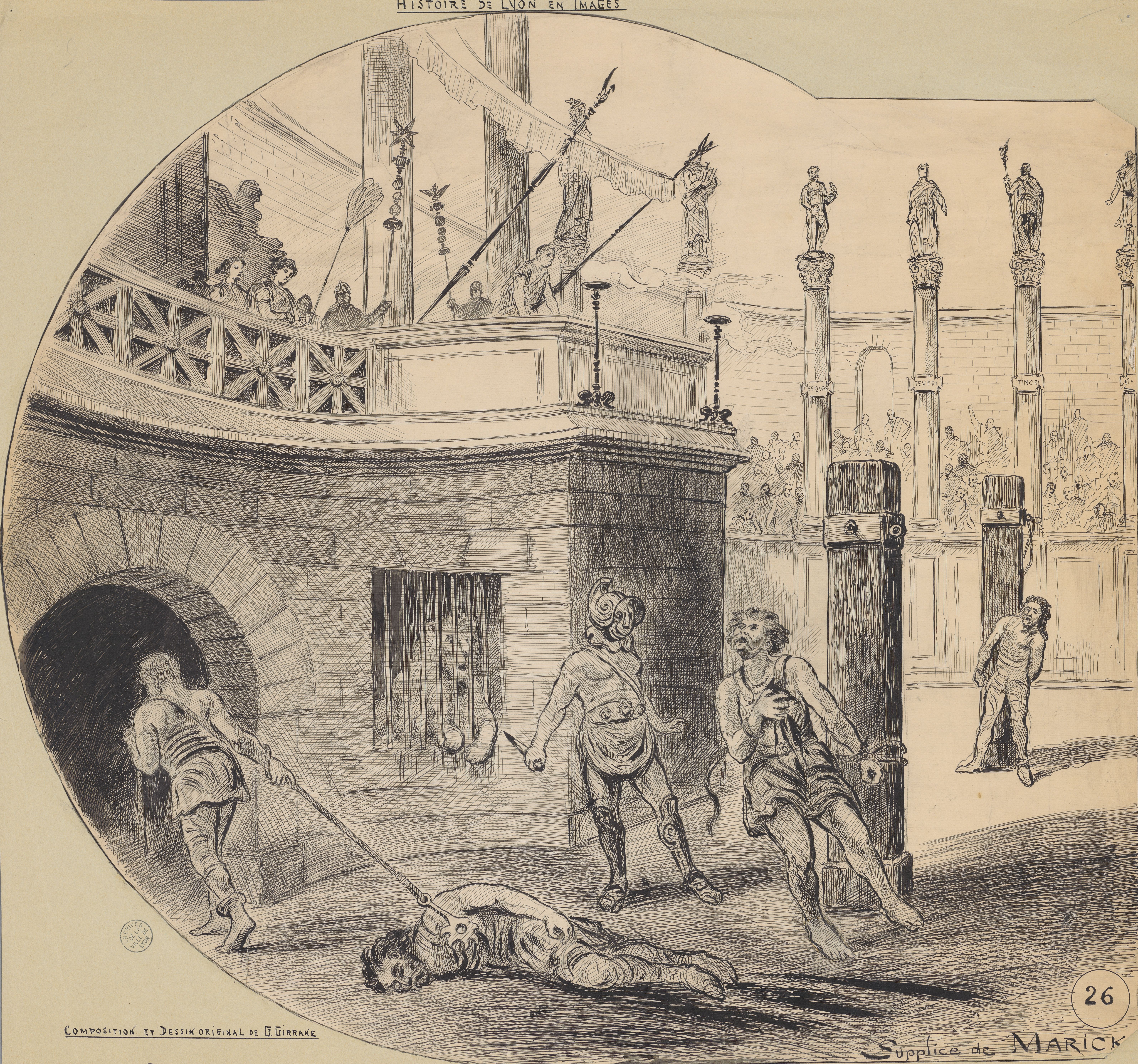 Marick of the Boii, is sent to lions with his companions, But do not want him, Vitellius then orders him killed by sword