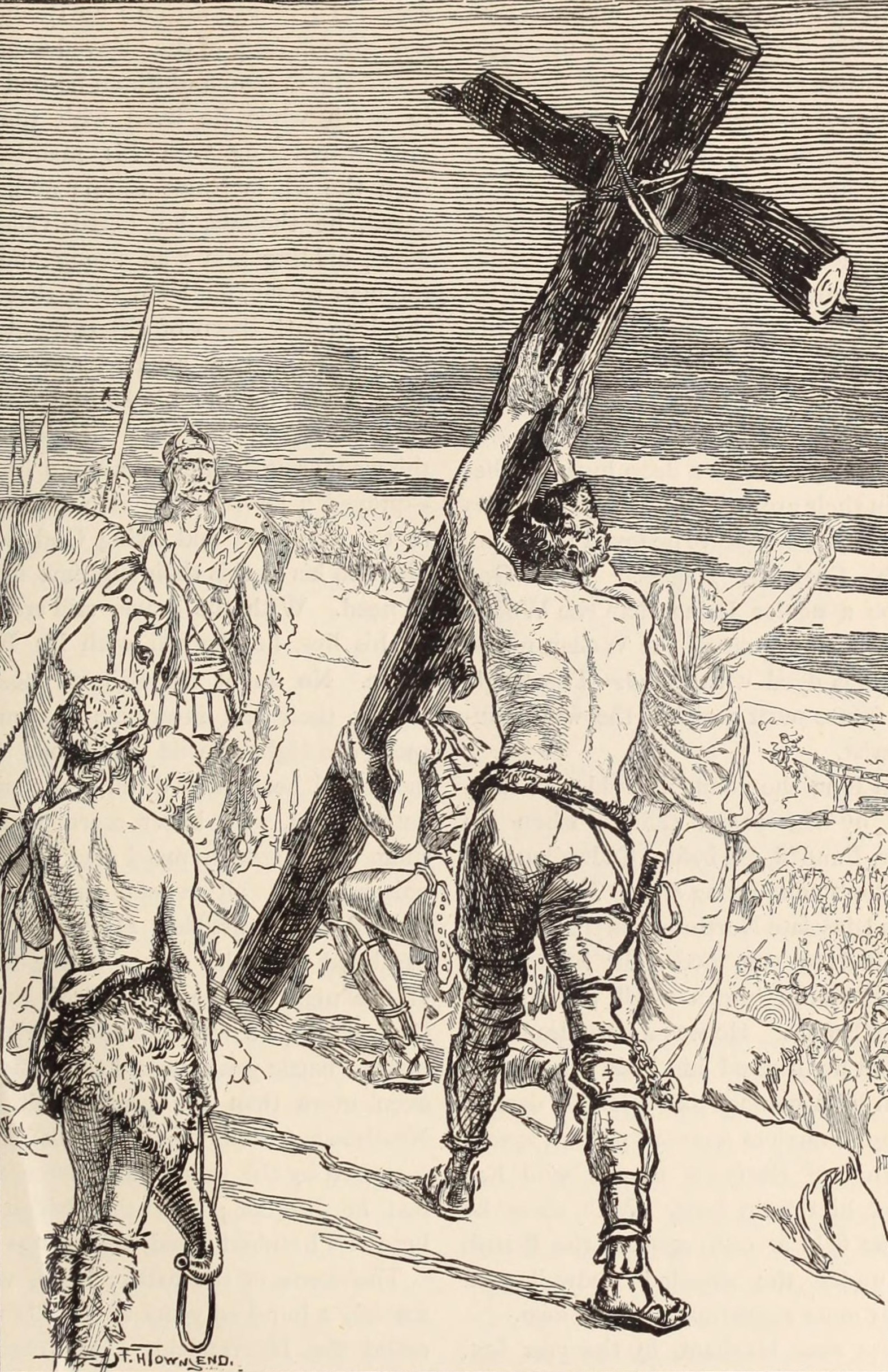 Oswald erecting the cross after the battle of Heavenfield