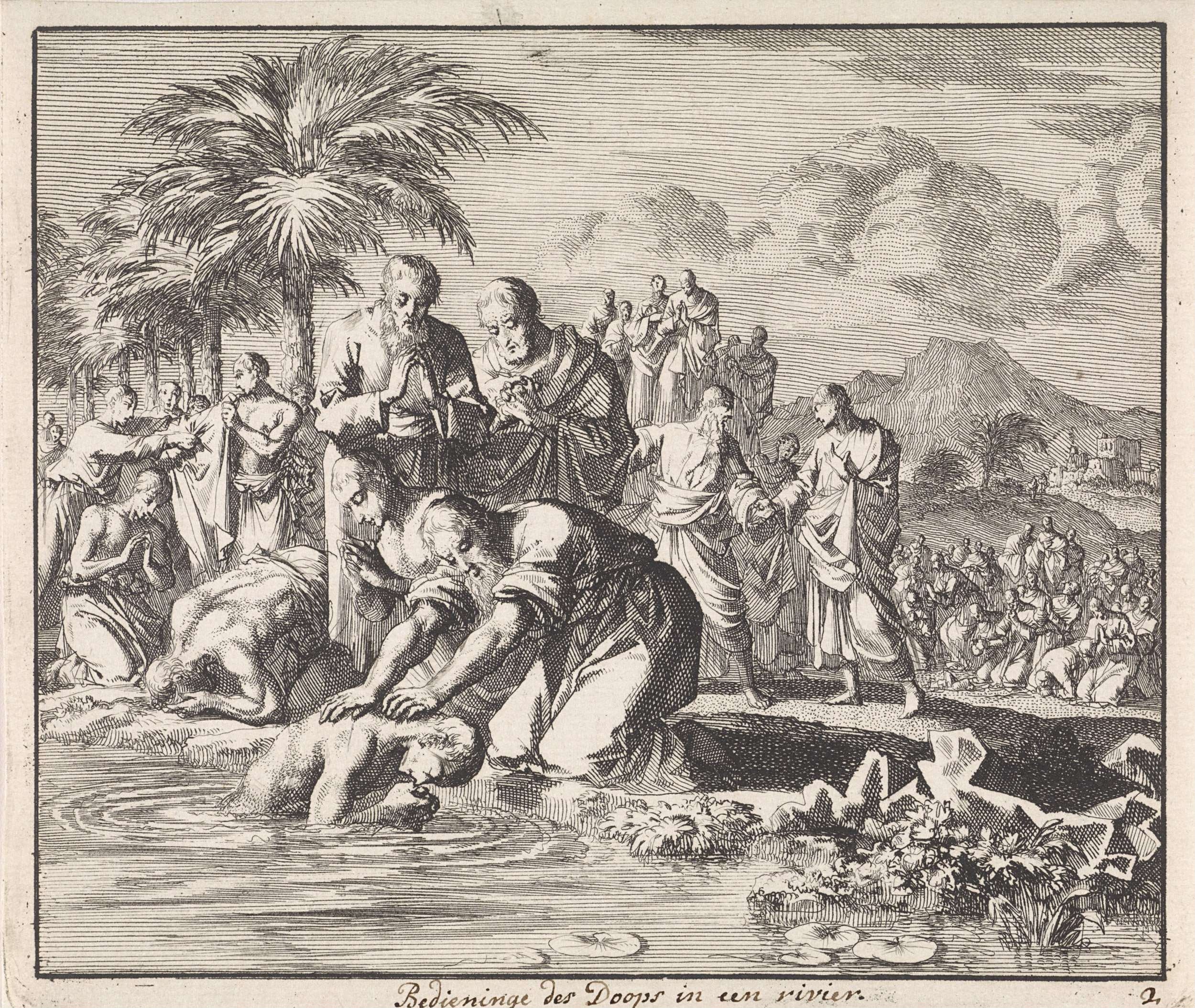 Baptism of new believers in a river
