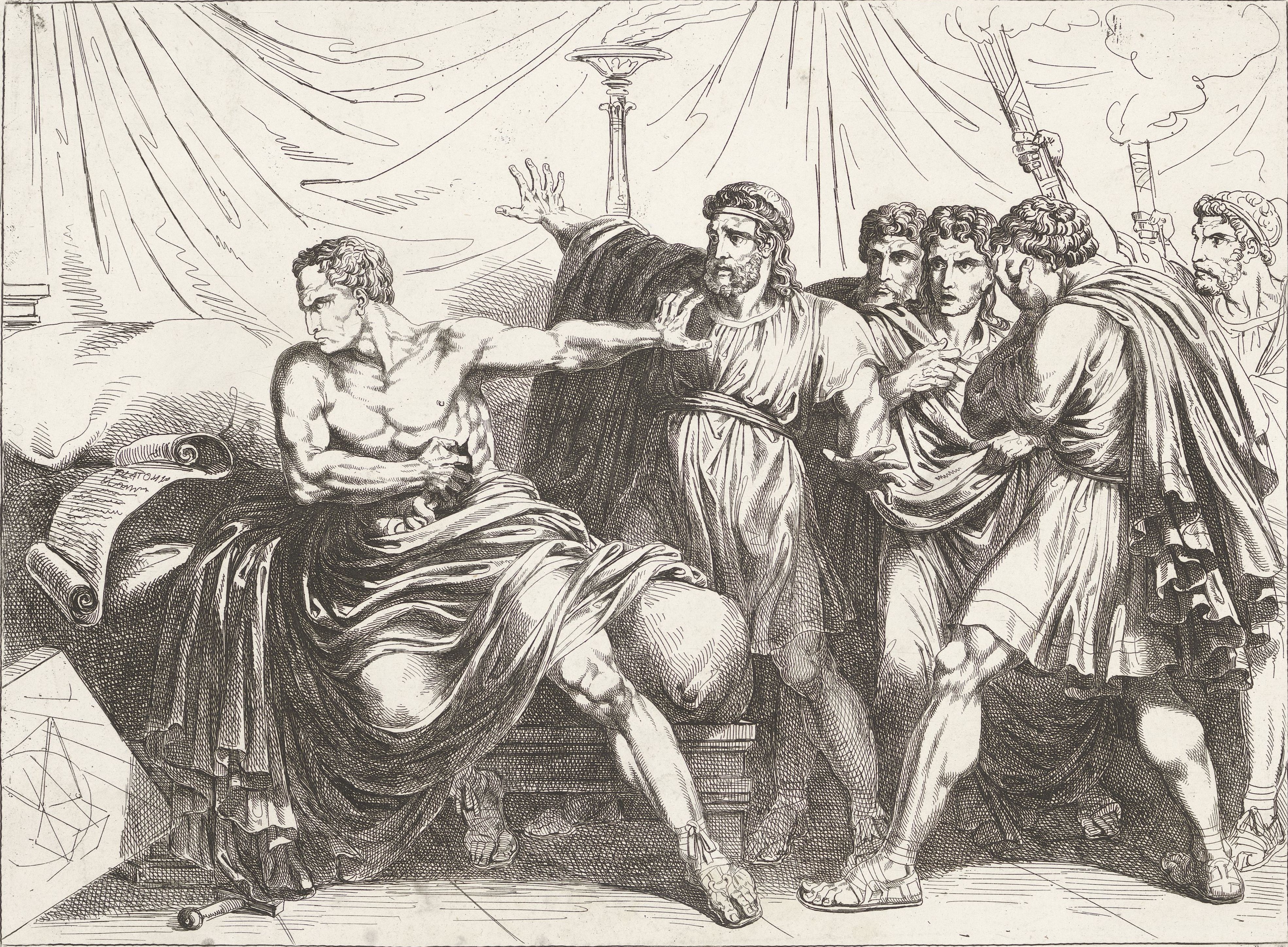 Suicide of Cato the Younger by tearing his intestines.