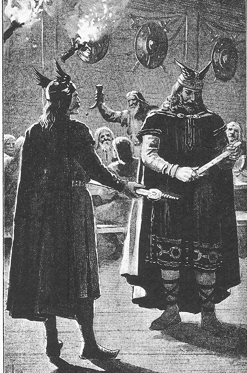 Hjorvard and Hrólfr Kraki, by Jenny Nyström (1895