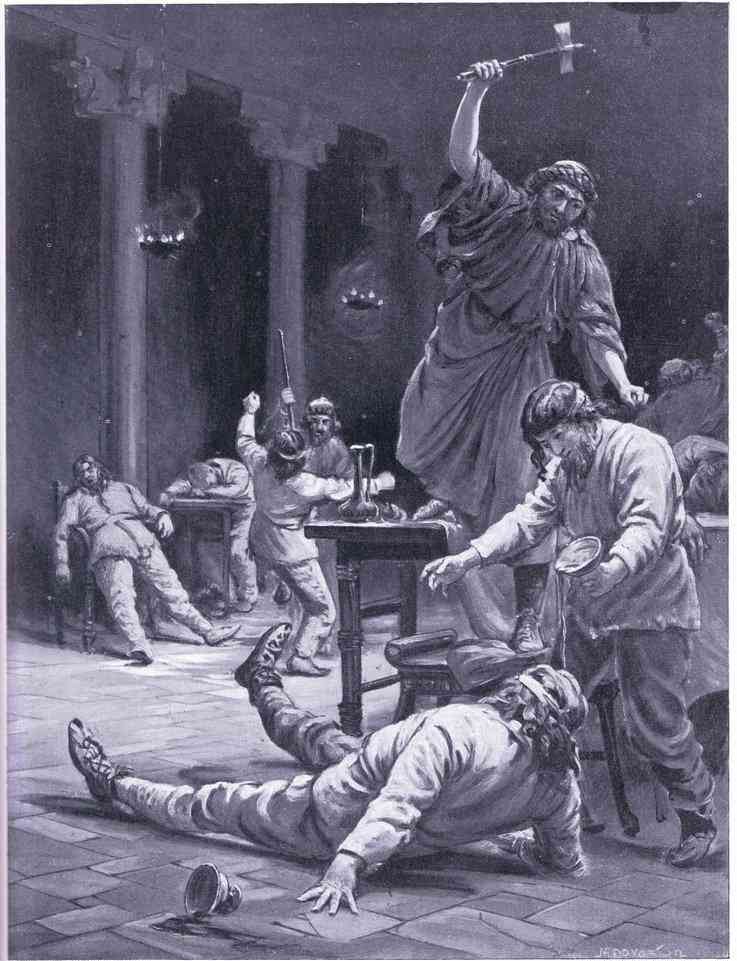 The massacre of the Scythian chiefs by Cyaxares the Mede litho