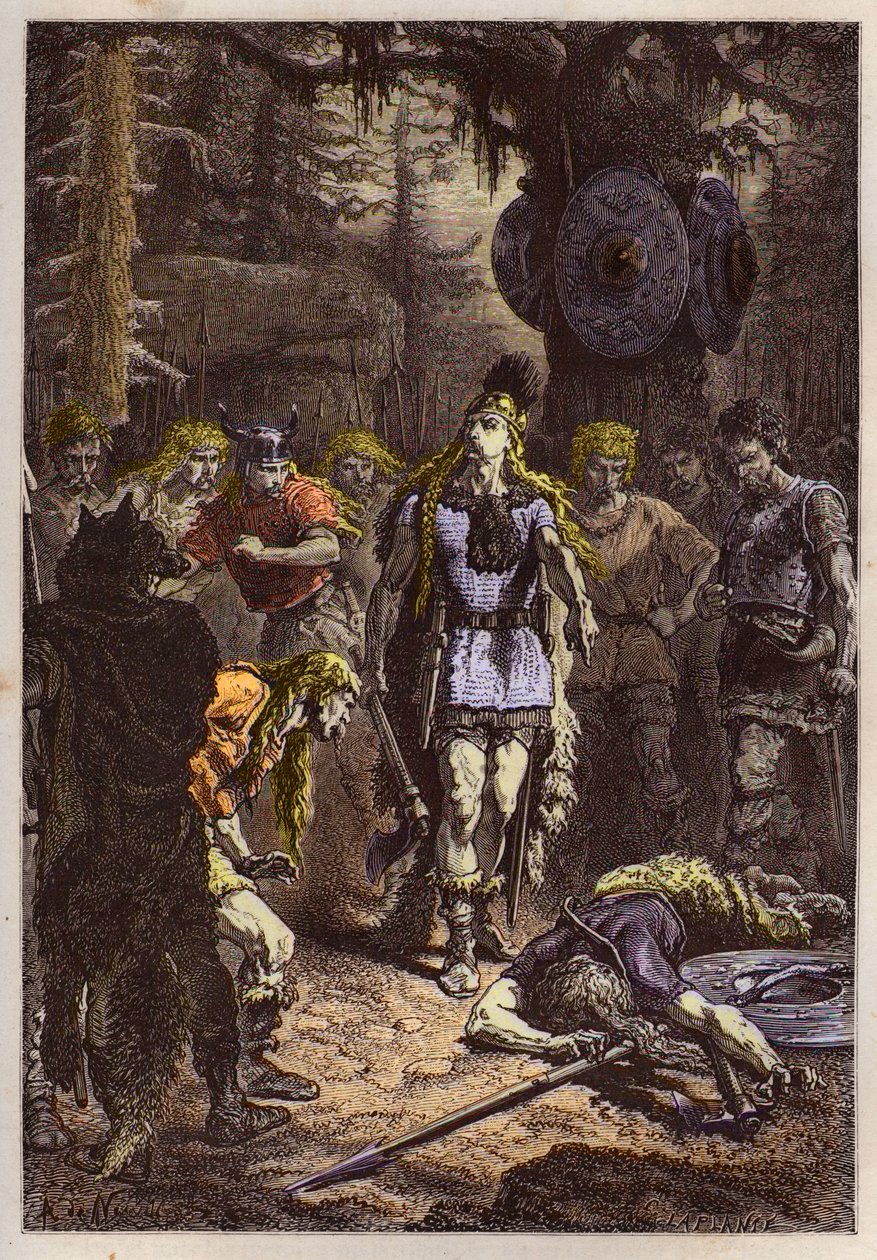 Clovis I shooting down the soldier who had broken the vase of Soissons