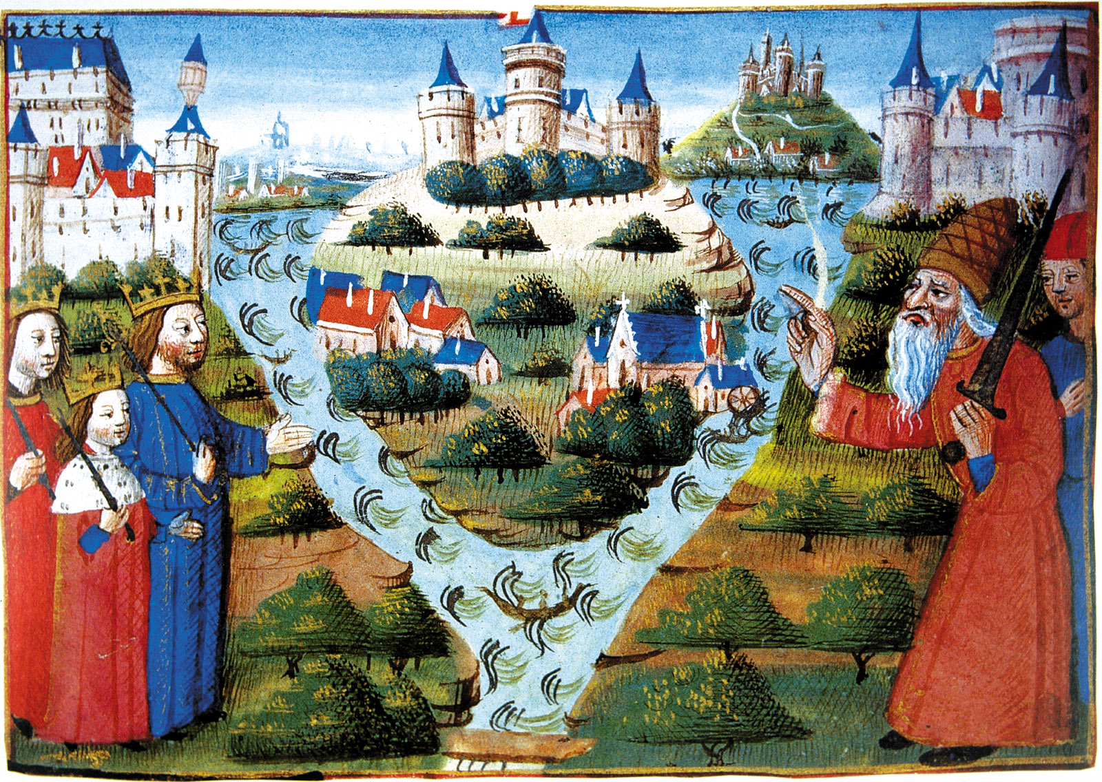 Louis I blessing division of the Empire into West Francia, Lotharingia, & East Francia