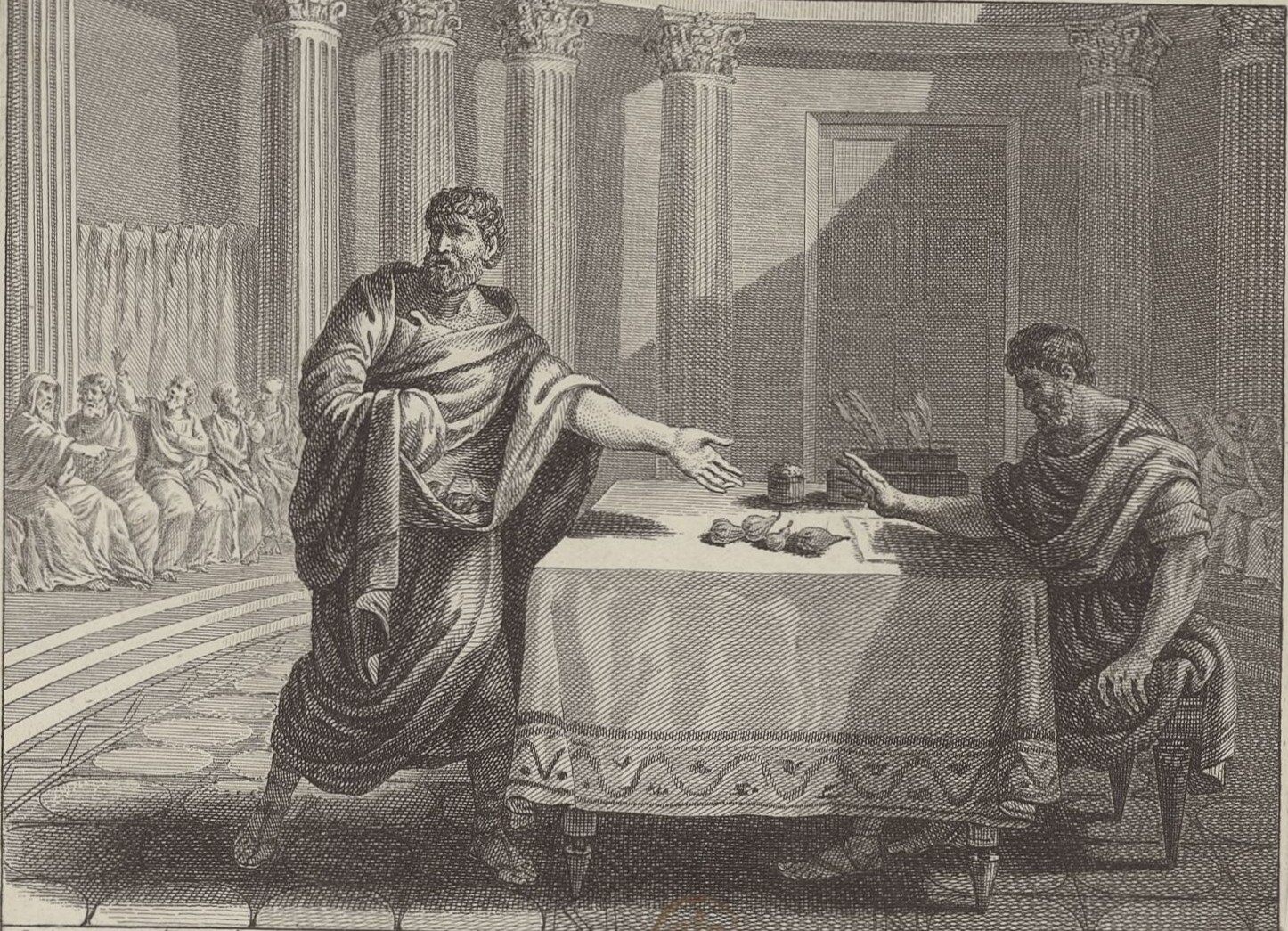 Cato the Elder presenting figs to the Roman Senate