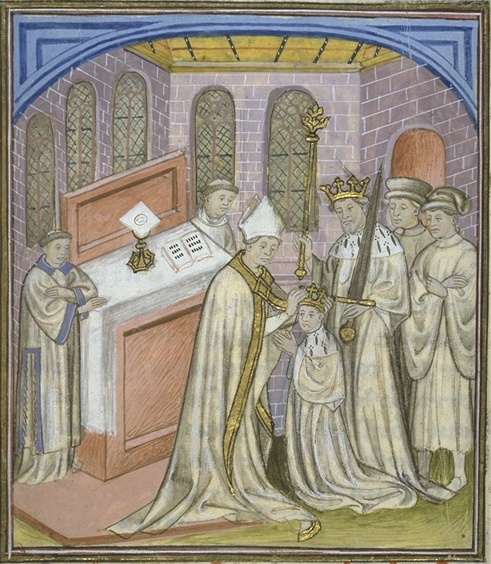 Philip II crowned king under Louis VII by the Archbishop of Rouen