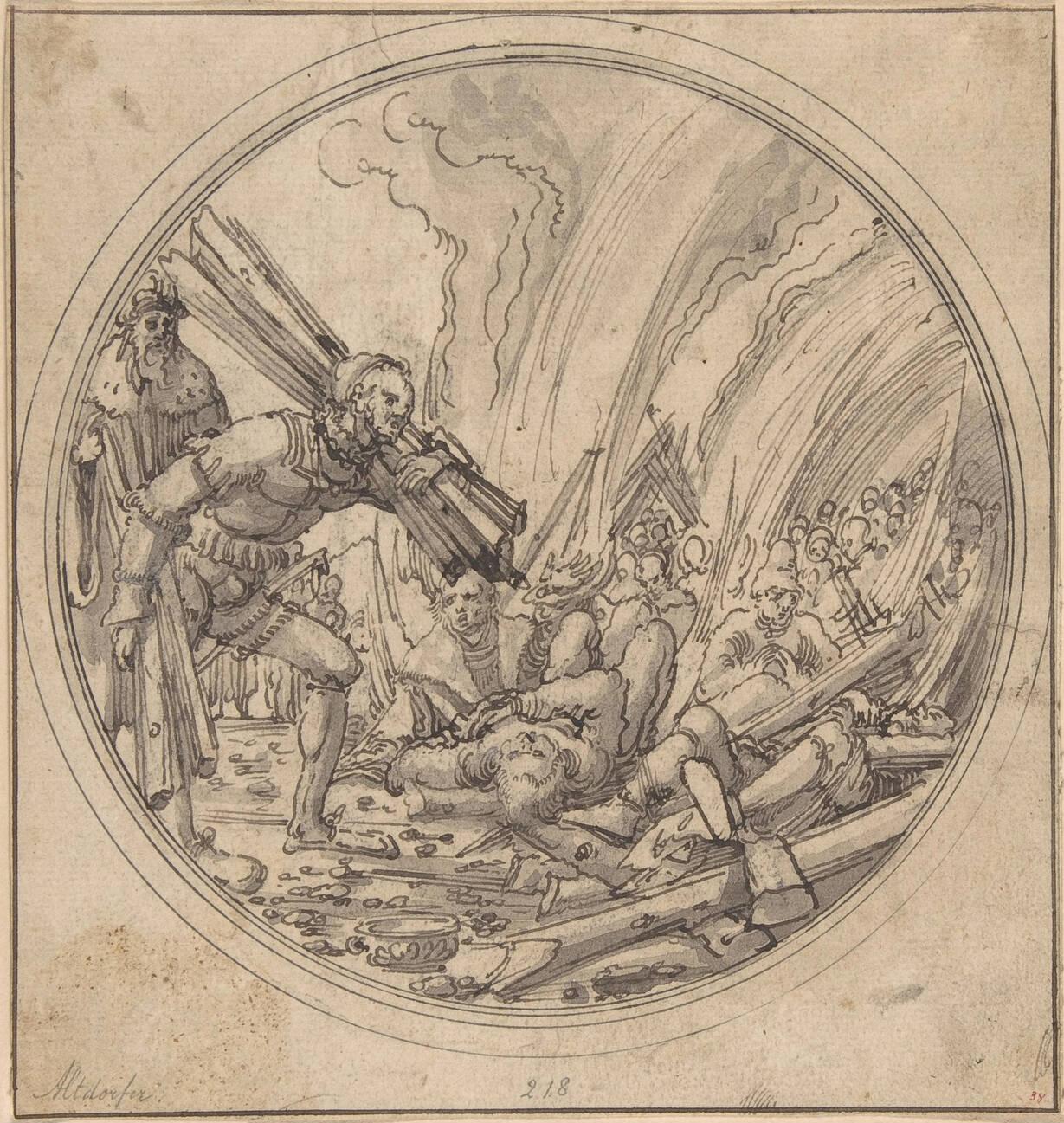 The Emperor Maxentius Ordering the Burning of the Fifty Wise Men..., Albrecht Altdorfer