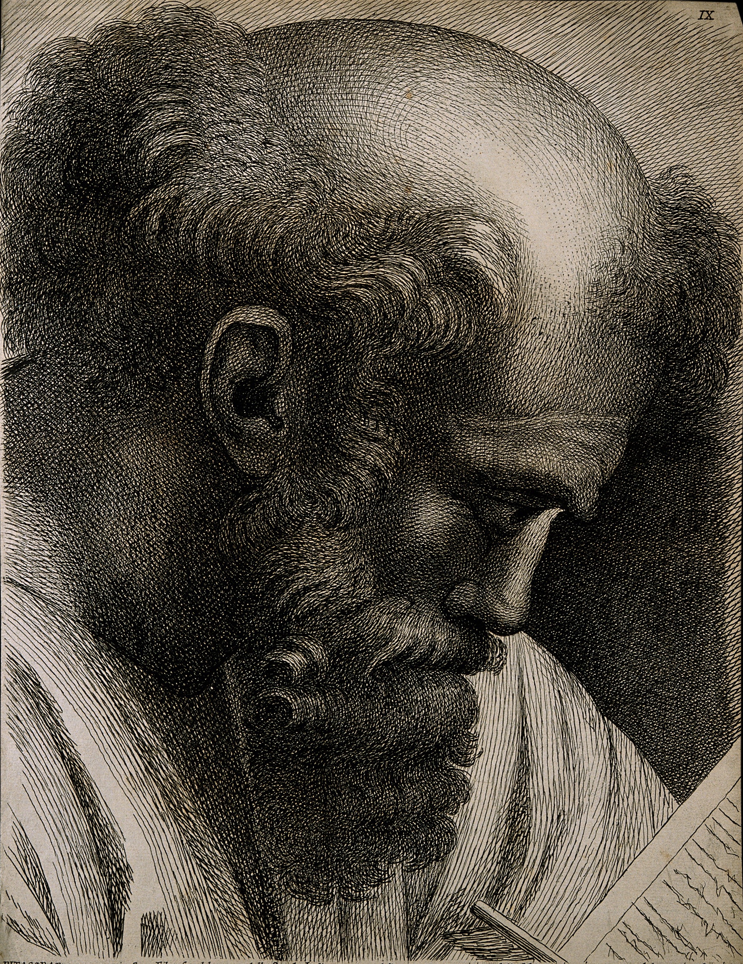 Pythagoras. Etching by P. Fidanza after Raphael