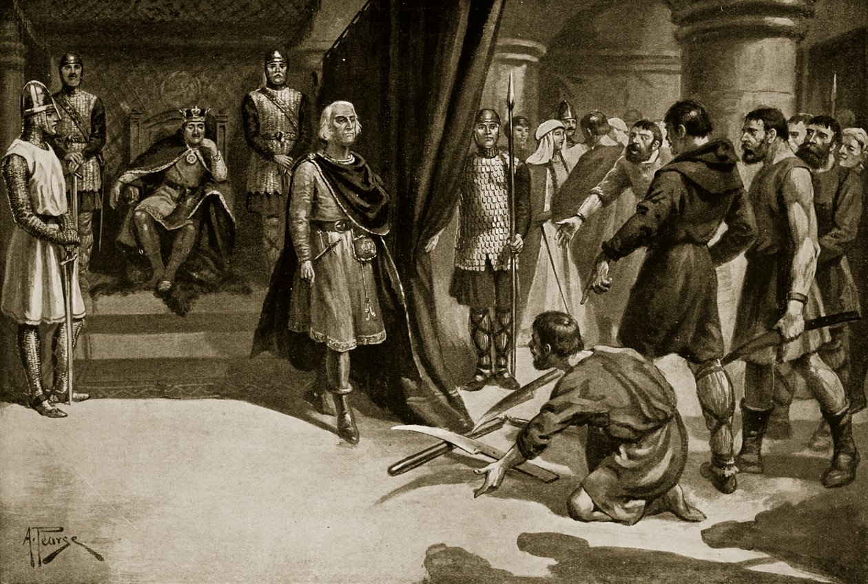Peasants flinging down their ploughshares at the feet of Henry I