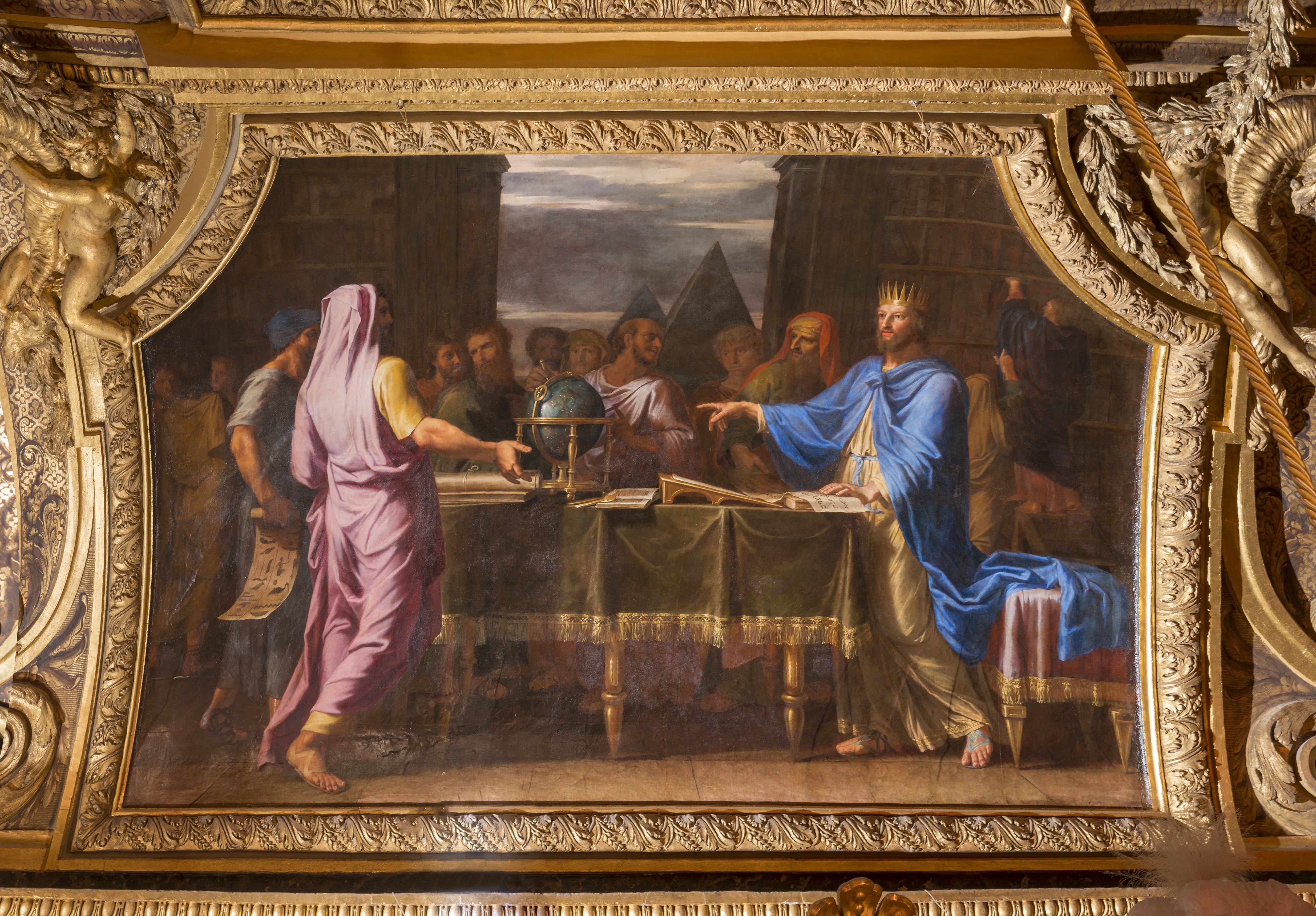 Ptolemy II Philadelphus talking with Jewish scholars in the library of Alexandria
