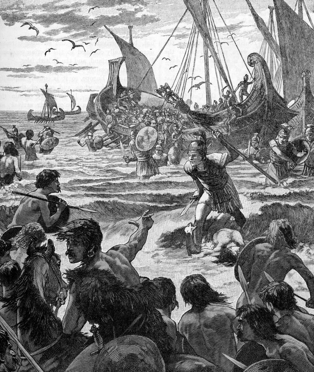 Landing on the coast of Kent. commanded by Julius Caesar
