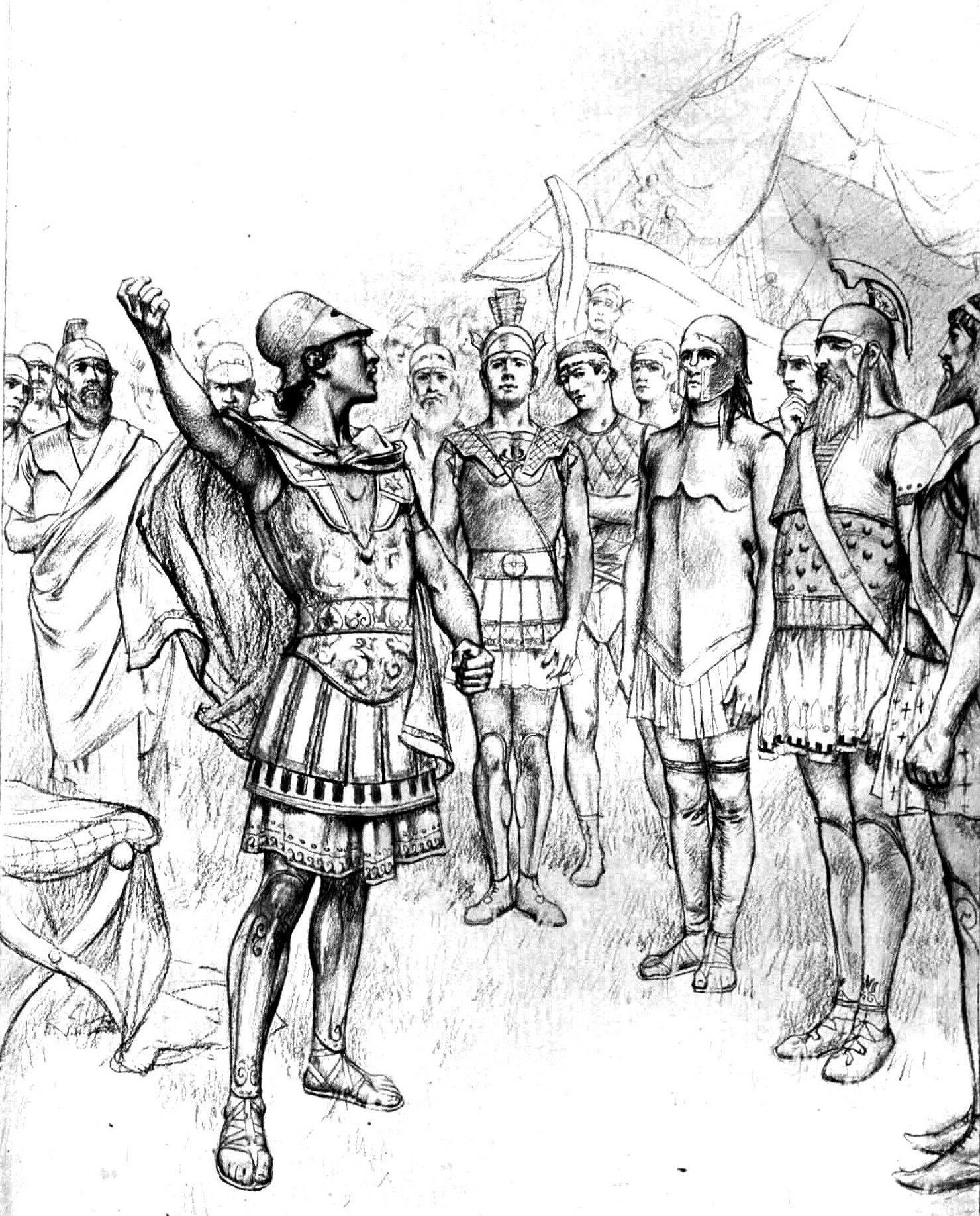 Alexander addresses his officers before the battle of Issus