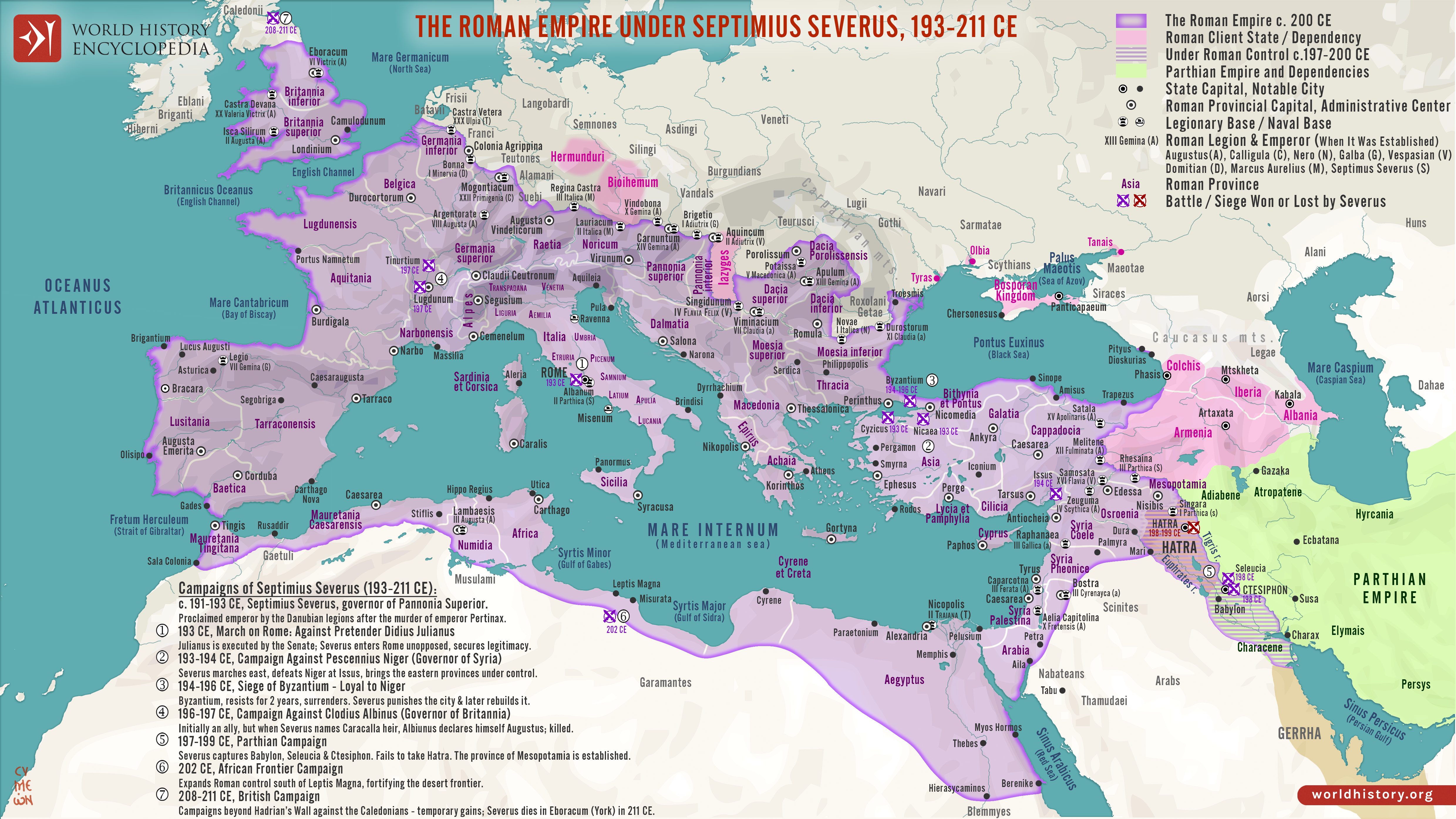 Map of Roman Empire Under Septimius Severus