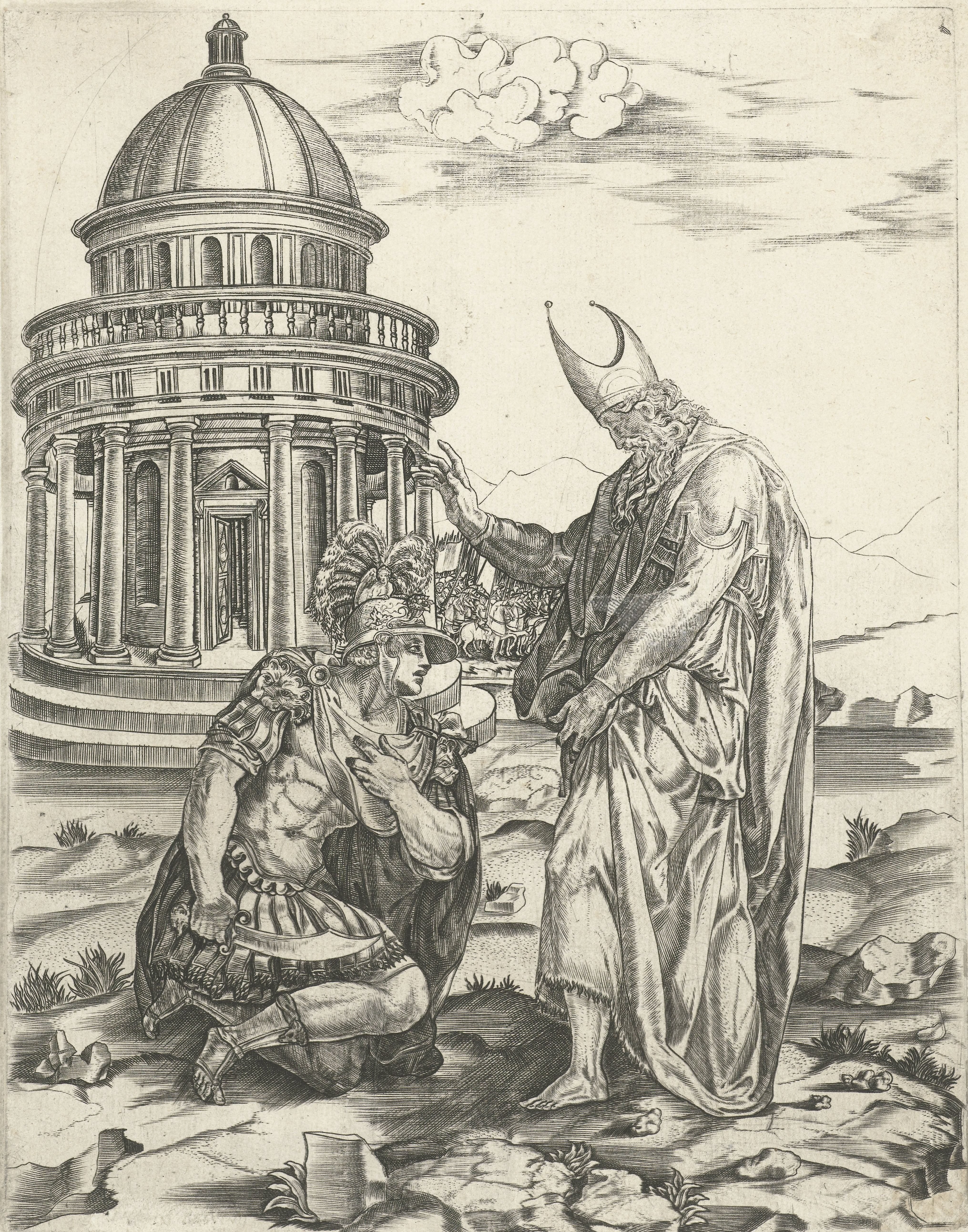 Alexander the Great and high priest of Ammon before the Tempietto of Bramante in Romeanonymous