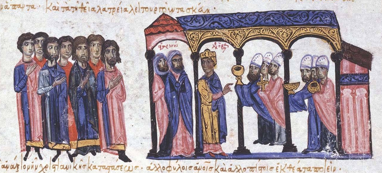 Leo shows the holy vessels of Hagia Sophia to the Arab ambassadors