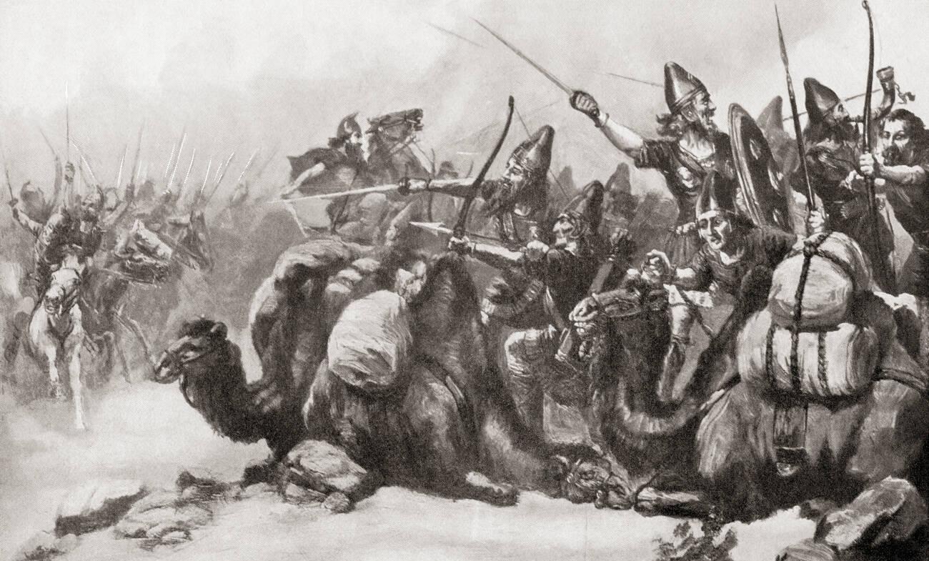 The defeat of Croesus of Lydia by Cyrus the Great on the capture of Sardis