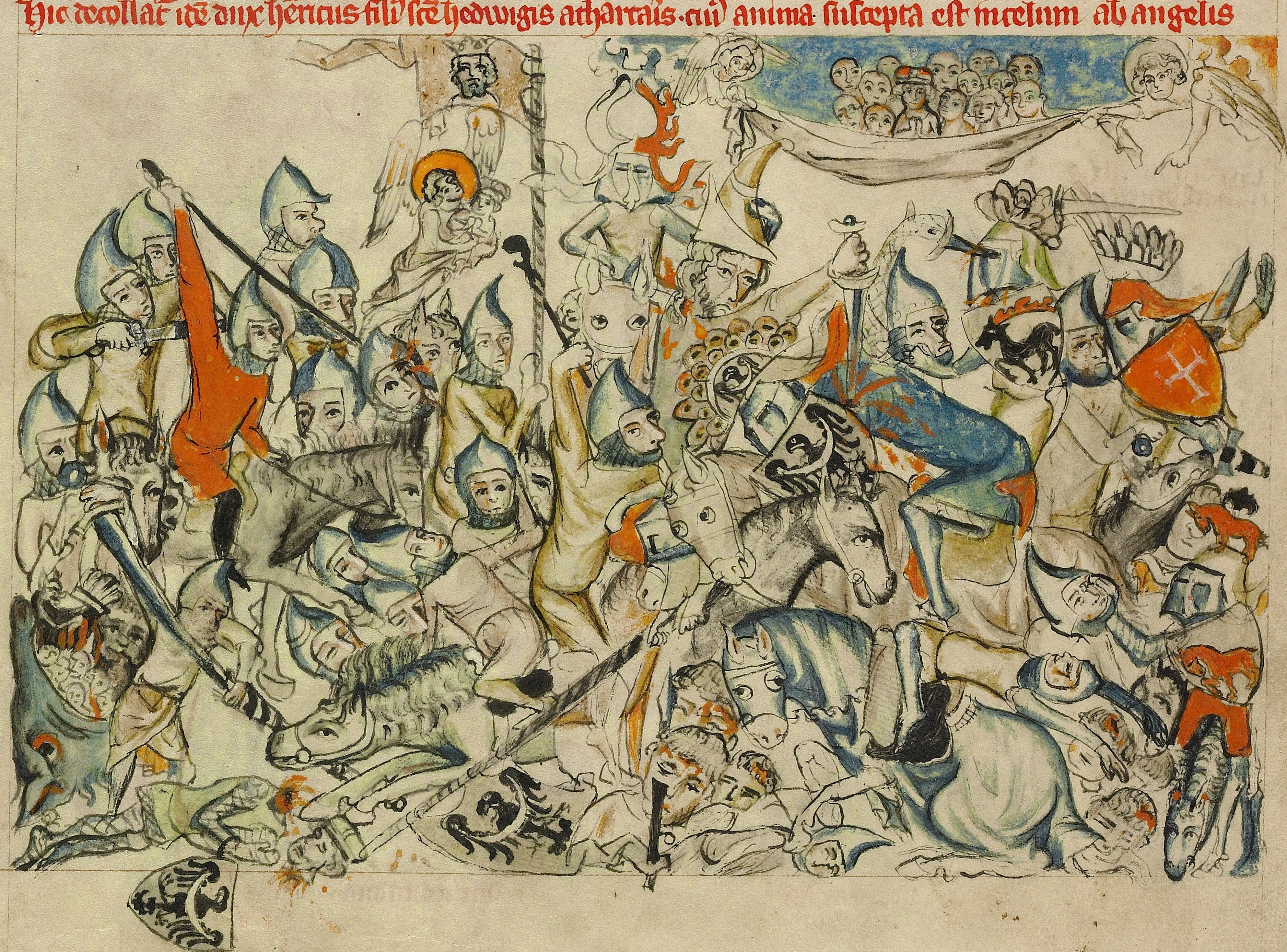 The Beheading of Heinrich and His Soul Carried by Angels to Heaven1353 Unknown artist Vita beatae Hedwigis